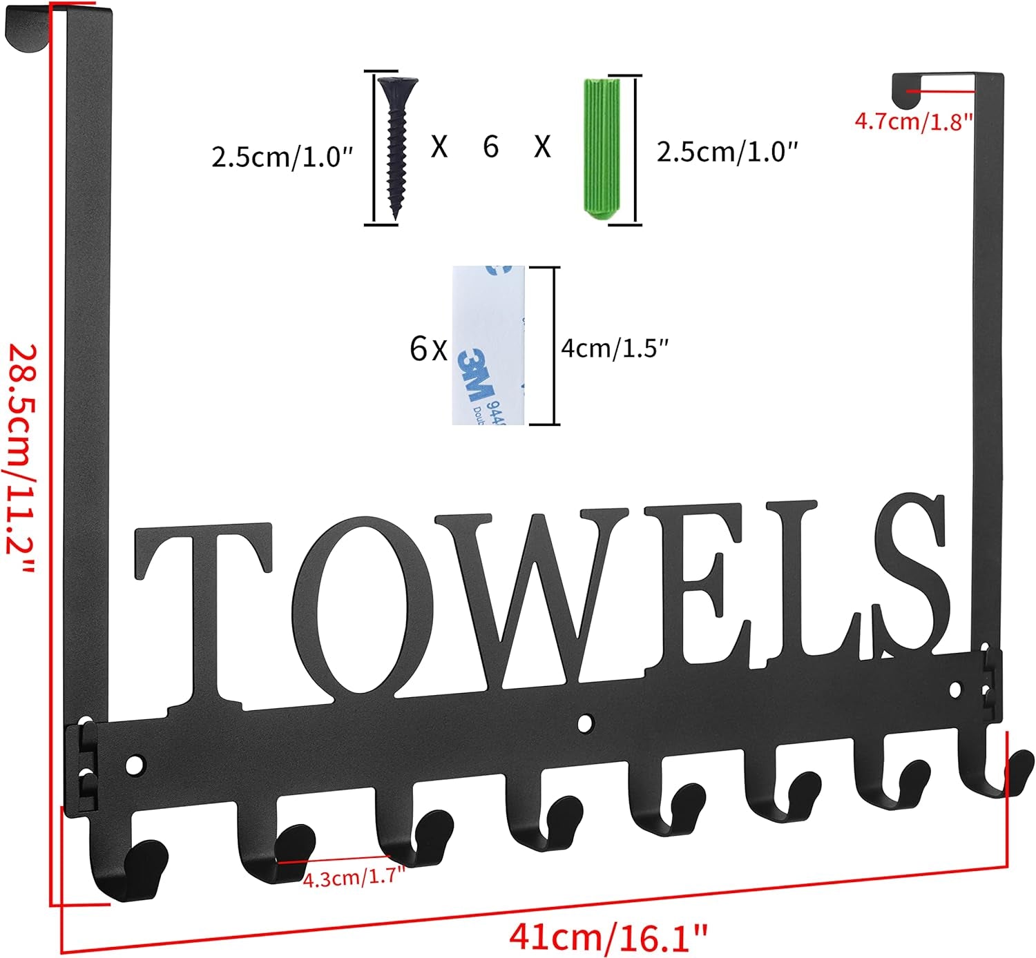 2 Pack Towel Rack Towel Hooks Towel Holder for Bathroom over the Door Hooks Door Mount Towel Hanger Storage Wall Mounted Hooks Organizer for Pool Beach Towels Bathrobe Metal Sandblasted (Black)