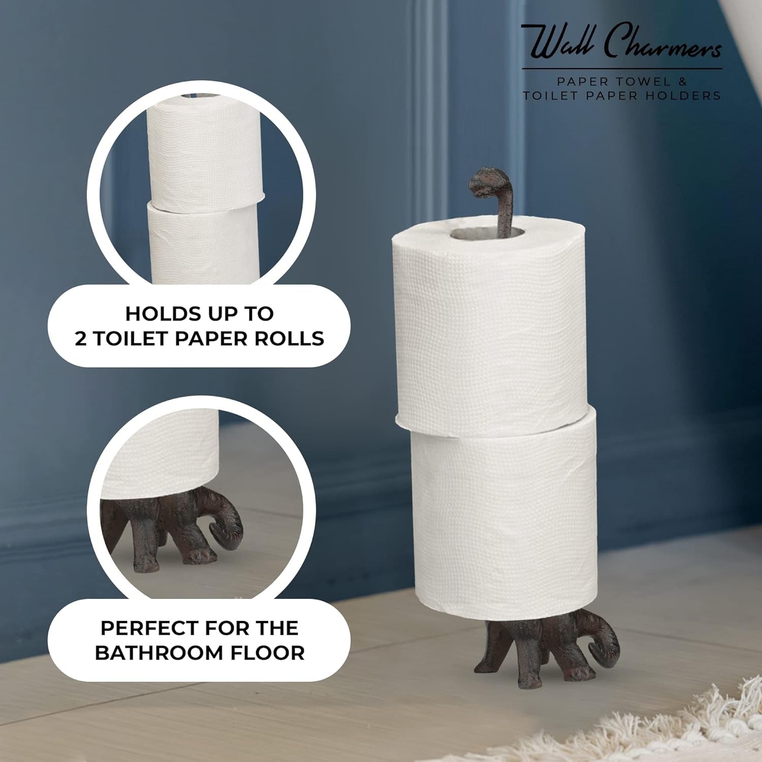 Rustic Paper Towel Holder, Metal Toilet or Kitchen Paper Holder for Floor or Countertop, Rustic Dino