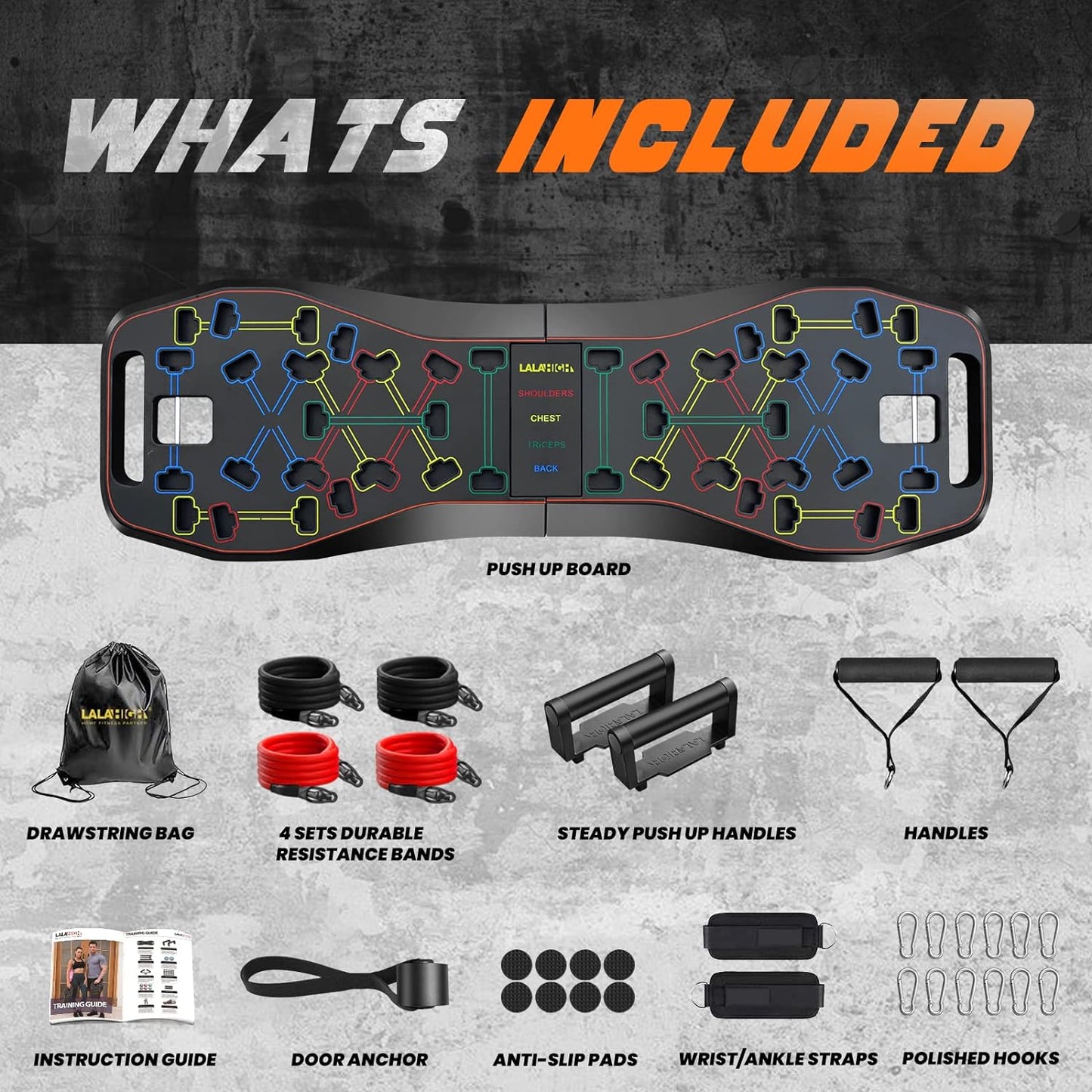 Portable Home Gym System: Large Compact Push up Board, Pilates Bar & 20 Fitness Accessories with Resistance Bands & Ab Roller Wheel - Full Body Workout for Men and Women, Gift for Boyfriend
