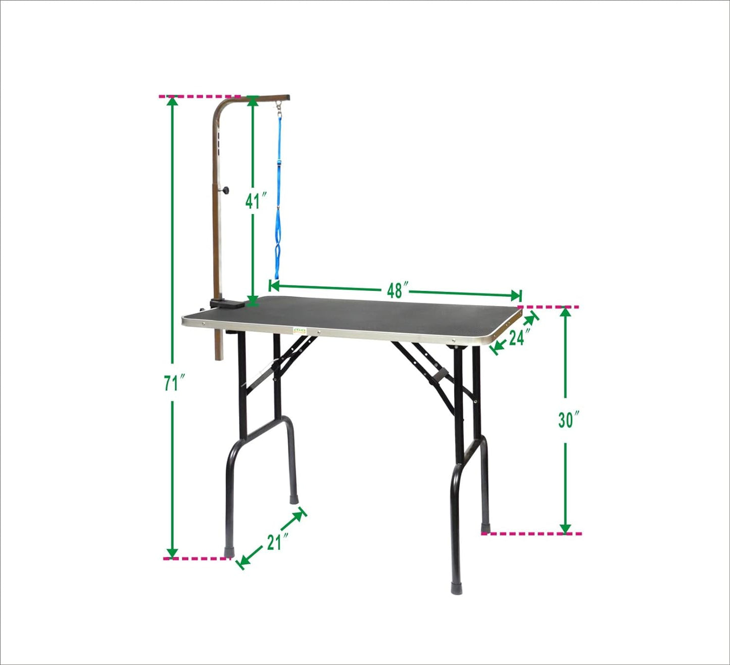 48-Inch Dog Grooming Table, Adjustable Arm Foldable Non-Slip Top, Rust-Proof, Waterproof, Warp-Free Trimming Table for Pets, Black