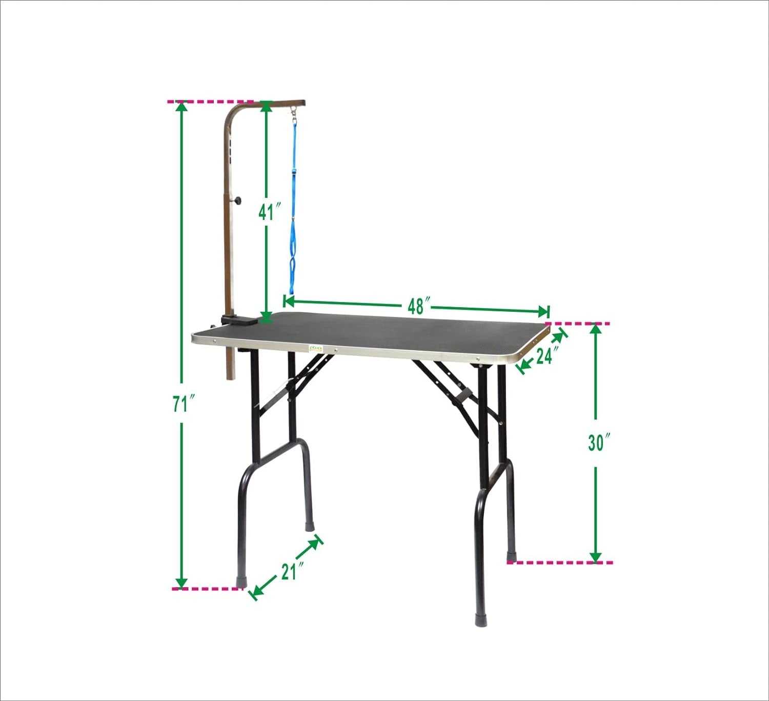 48-Inch Dog Grooming Table, Adjustable Arm Foldable Non-Slip Top, Rust-Proof, Waterproof, Warp-Free Trimming Table for Pets, Black