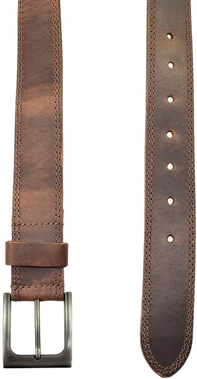 , Men'S Double Row Stitch Full Grain Leather Belt, Western Style, Cowboy Casual Accessory, Handmade