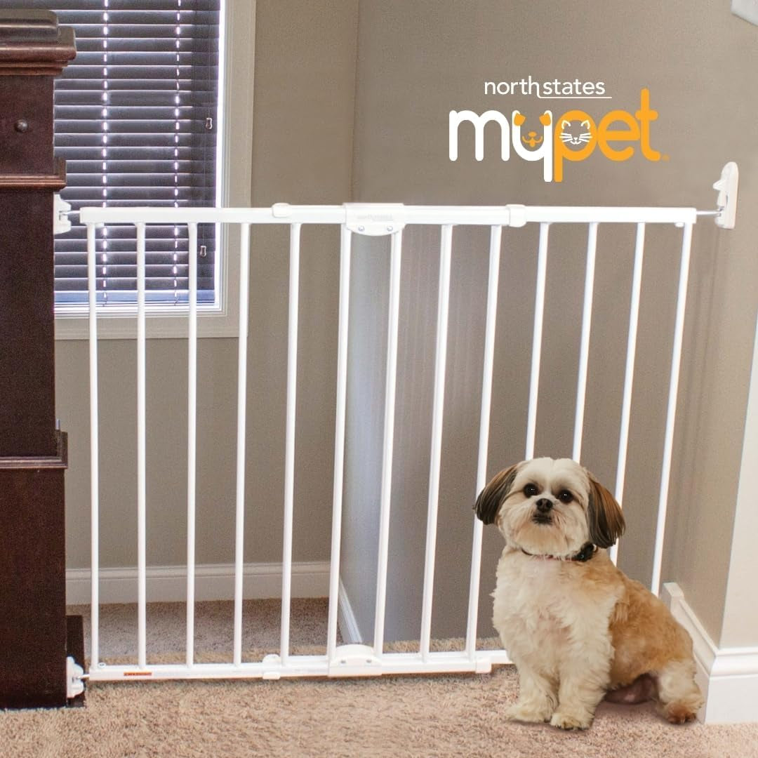 North States  Wide Clearpath Staircase & Hallway Pet Gate: 28.68"-47.85" Wide Dog Gate. Hardware Mount, Dog Gates for the House, Cat Gate for Doorway. 31" Tall, White