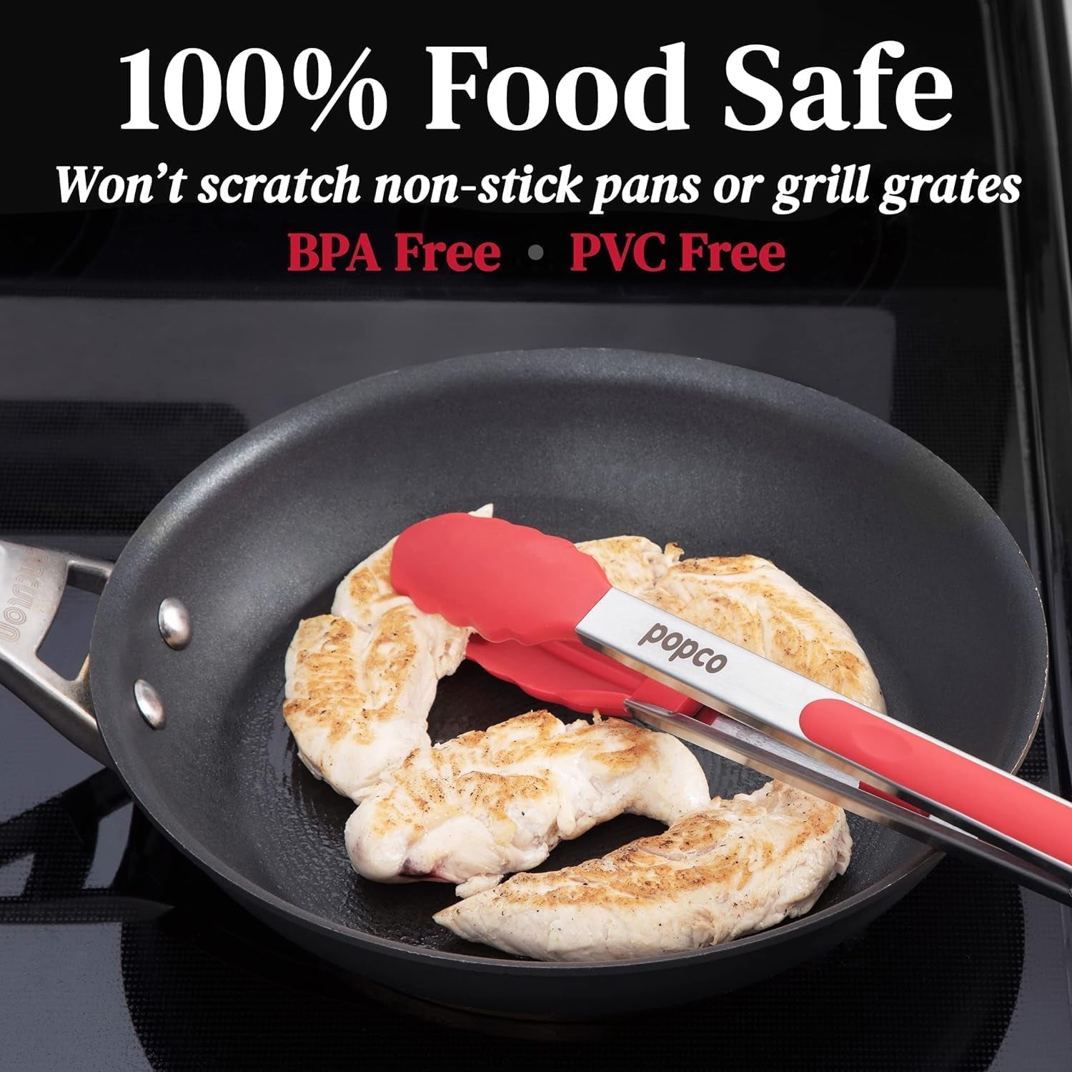 Silicone Tongs for Cooking (3 Food Tongs X 7/9/12") Heavy Duty Stainless Steel BBQ Kitchen Tongs for Cooking, Grilling, Cooking Tongs, Kitchen Tongs with Silicone Tips, Salad Tongs, Rubber Tongs
