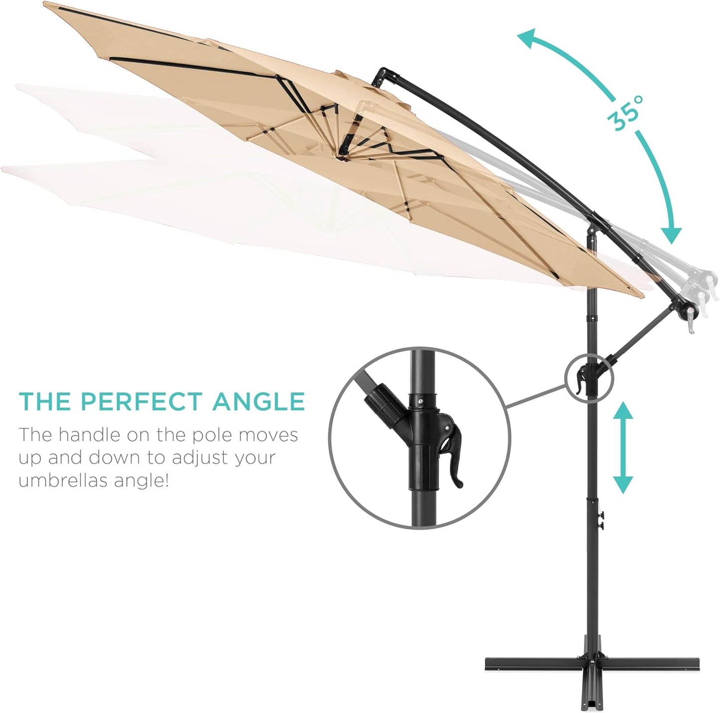 10Ft Offset Hanging Market Patio Umbrella W/Easy Tilt Adjustment, Polyester Shade, 8 Ribs for Backyard, Poolside, Lawn and Garden