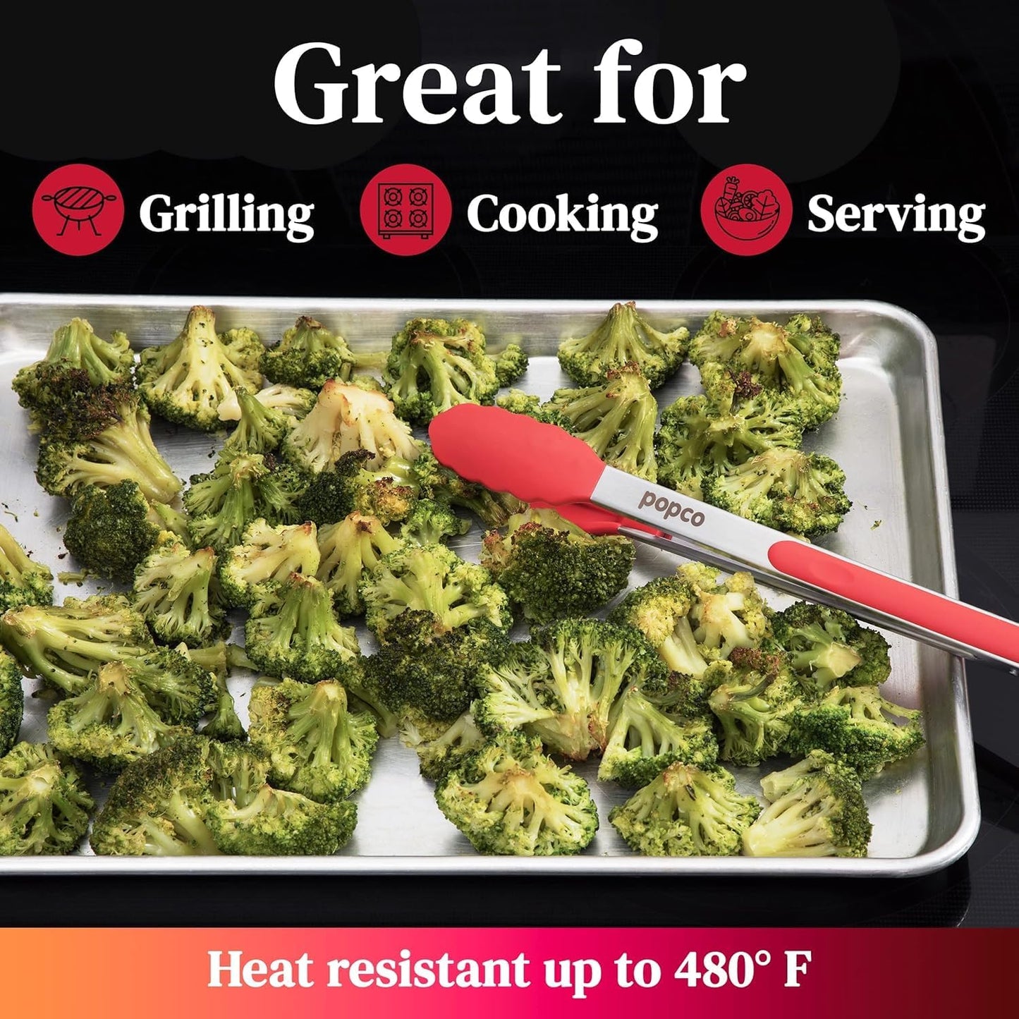 Silicone Tongs for Cooking (3 Food Tongs X 7/9/12") Heavy Duty Stainless Steel BBQ Kitchen Tongs for Cooking, Grilling, Cooking Tongs, Kitchen Tongs with Silicone Tips, Salad Tongs, Rubber Tongs