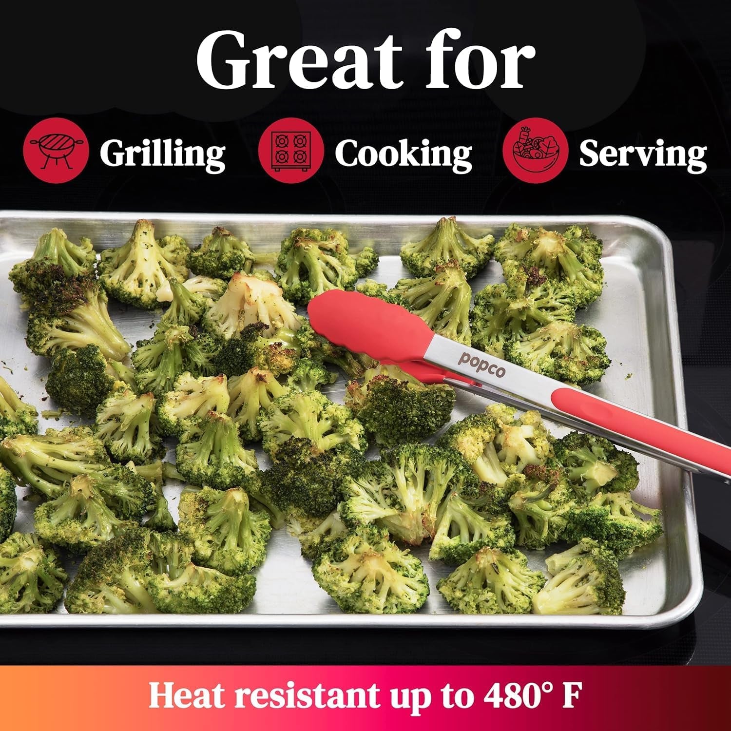 Silicone Tongs for Cooking (3 Food Tongs X 7/9/12") Heavy Duty Stainless Steel BBQ Kitchen Tongs for Cooking, Grilling, Cooking Tongs, Kitchen Tongs with Silicone Tips, Salad Tongs, Rubber Tongs