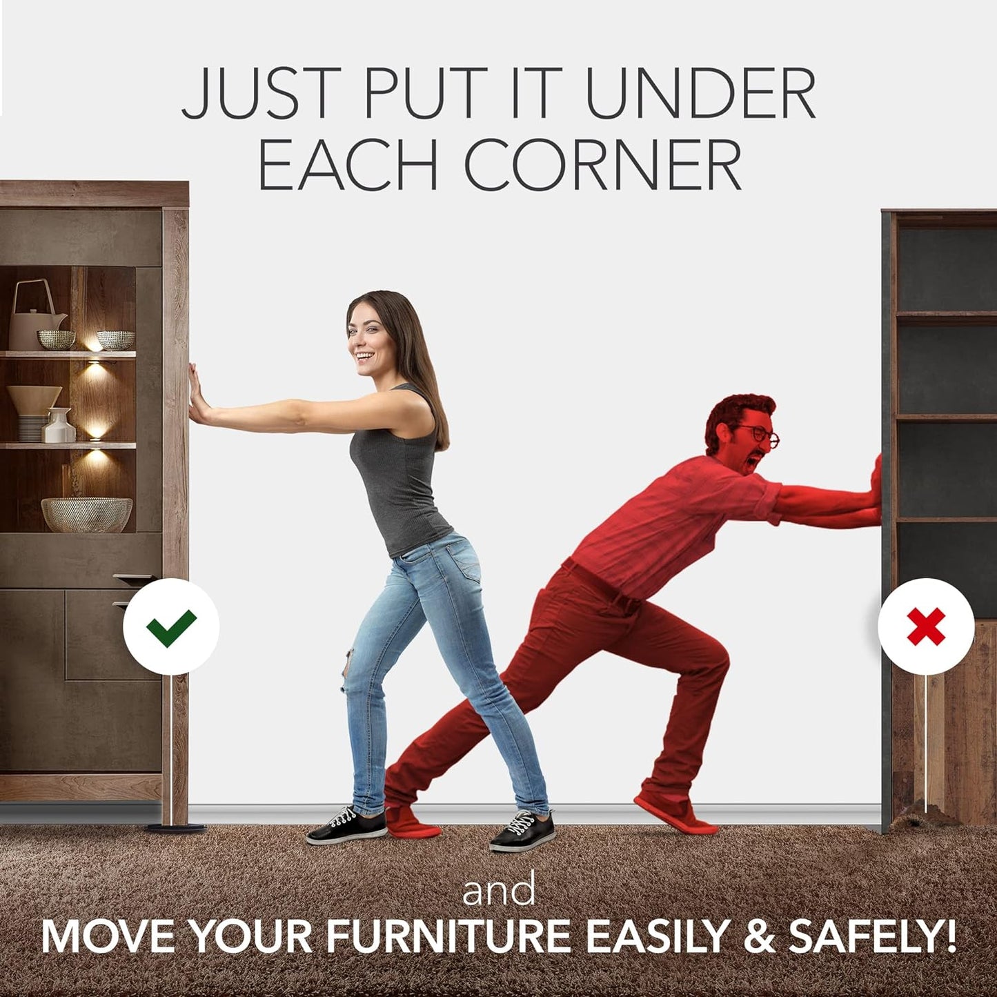 Furniture Sliders for Carpet - 4 PCS 6" X 3 1/2" - the Best Heavy-Duty Moving Pads - Sliders for Furniture. Move Your Furniture Easily with Reusable Furniture Moving Sliders for Carpets!