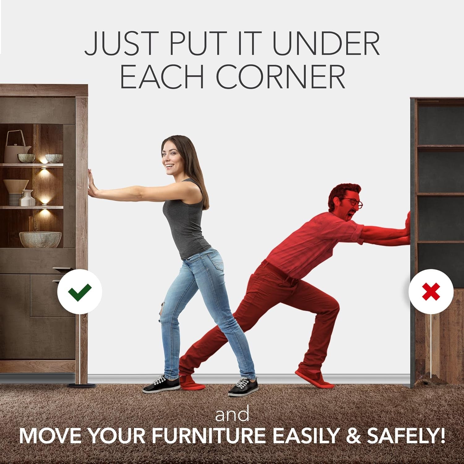Furniture Sliders for Carpet - 4 PCS 6" X 3 1/2" - the Best Heavy-Duty Moving Pads - Sliders for Furniture. Move Your Furniture Easily with Reusable Furniture Moving Sliders for Carpets!