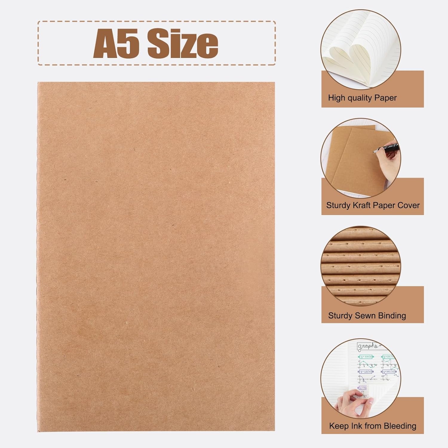 200 Pack A5 Lined Journals for Writing, Composition Notebook, Kraft Notebook Journals 8.3X5.5In College Ruled Subject Notebooks 60 Pages for School Office Supplies