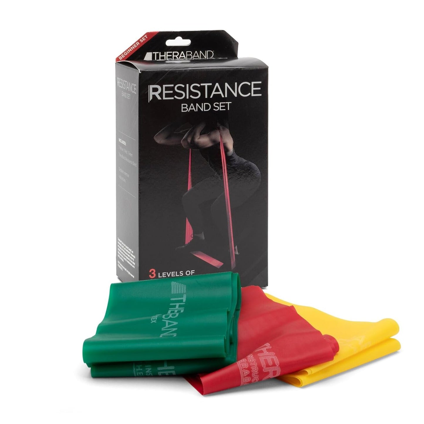 Resistance Bands Set, Professional Elastic Band for Upper & Lower Body Exercise, Strength Training without Weights, Physical Therapy, Pilates, Rehab, Yellow & Red & Green, Beginner
