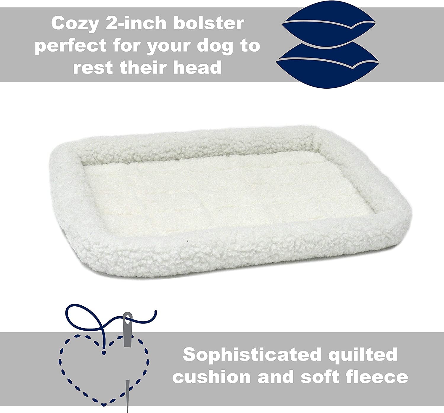 Dog Bed 18L-Inch White Fleece Dog Bed or Cat Bed W/ Comfortable Bolster | Ideal for "Toy" Dog Breeds & Fits an 18-Inch Dog Crate | Easy Maintenance Machine Wash & Dry