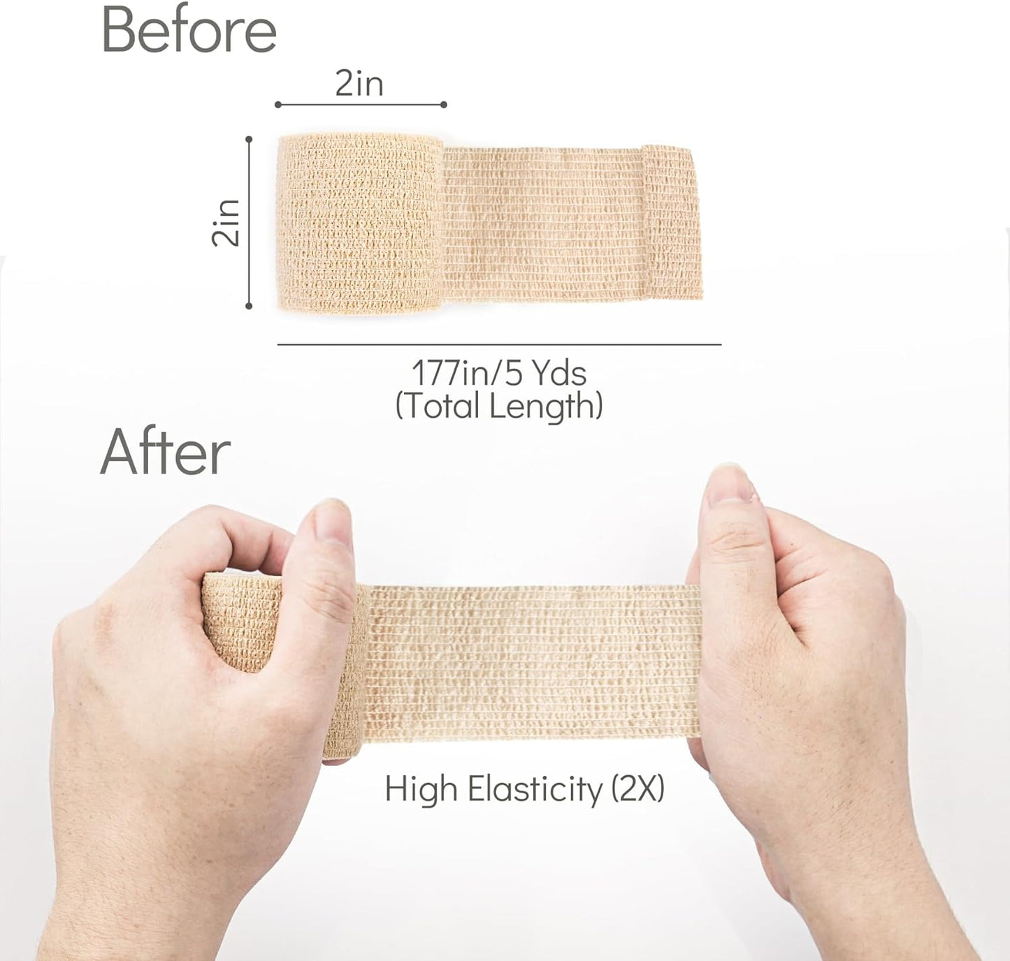 Self Adhesive Bandage Wrap 12 Pack, Athletic Tape 2 Inches X 5 Yards, Sports Tape, Breathable, Waterproof, Elastic Bandage for Sports, Wrist and Ankle Wrap Tape, Non-Woven Bandage(Beige)