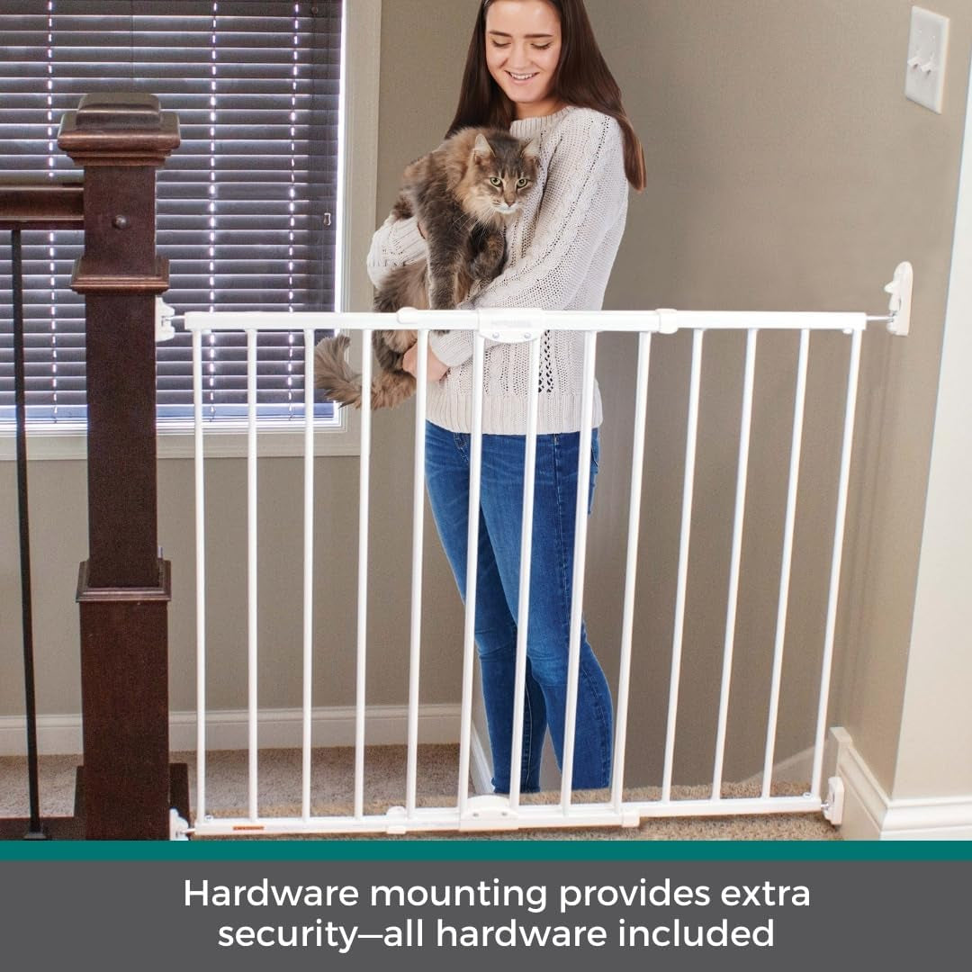 North States  Wide Clearpath Staircase & Hallway Pet Gate: 28.68"-47.85" Wide Dog Gate. Hardware Mount, Dog Gates for the House, Cat Gate for Doorway. 31" Tall, White
