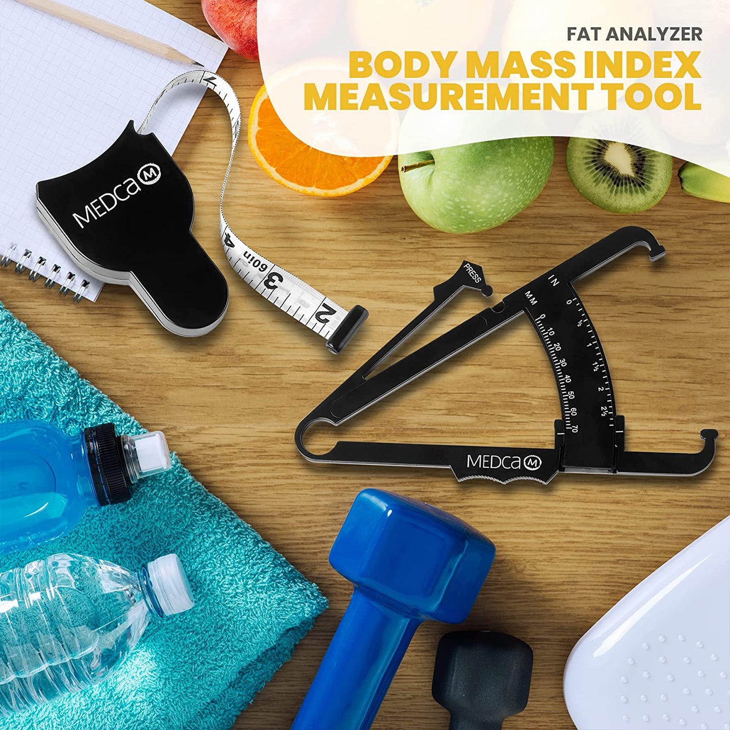 Body Fat Caliper and Measuring Tape for Body - Skinfold Calipers and Body Fat Tape Measure Tool for Accurately Measuring BMI Skin Fold Fitness and Weight-Loss, (Black)