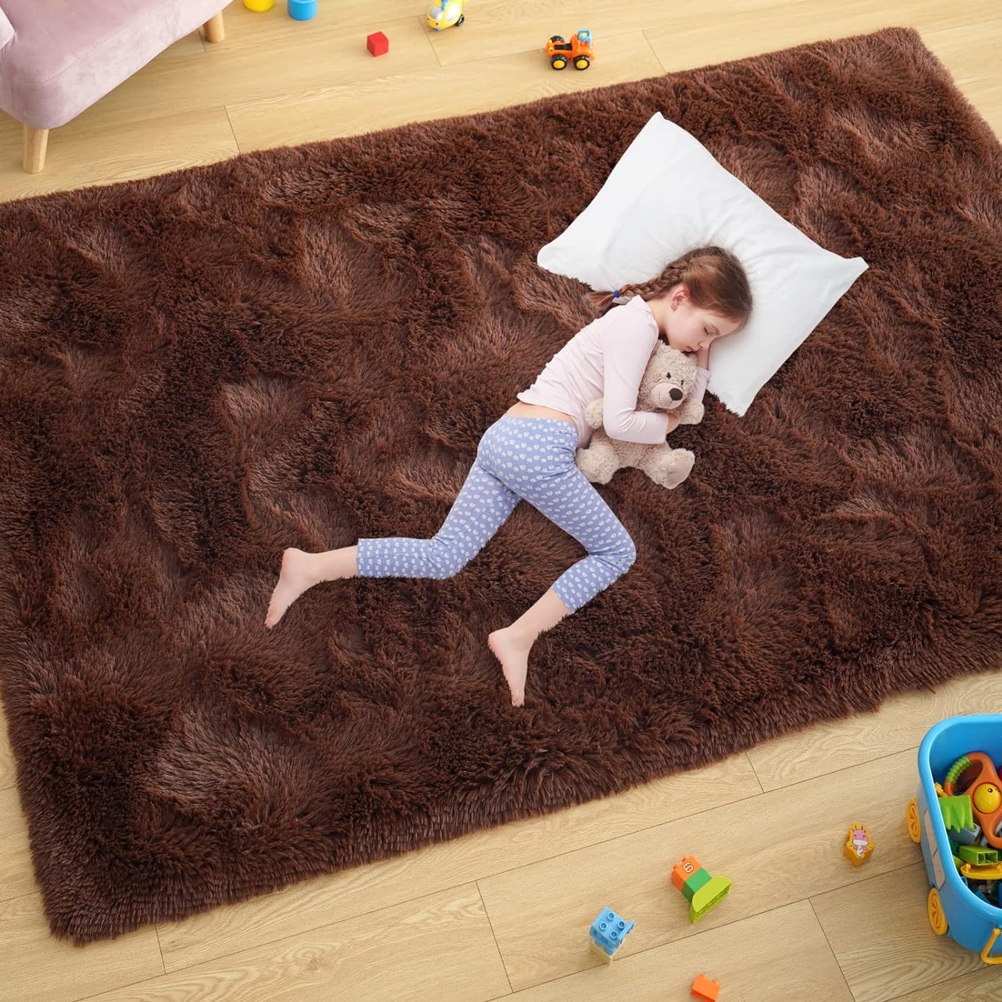 Ultra Soft Fluffy Rugs for Bedroom 6X9 Feet, Shag Area Rugs for Living Room, Large Comfy Furry Rug for Boys Kids Baby Room Decor, Non Slip Nursery Rug Modern Indoor Fuzzy Floor Carpet, Brown