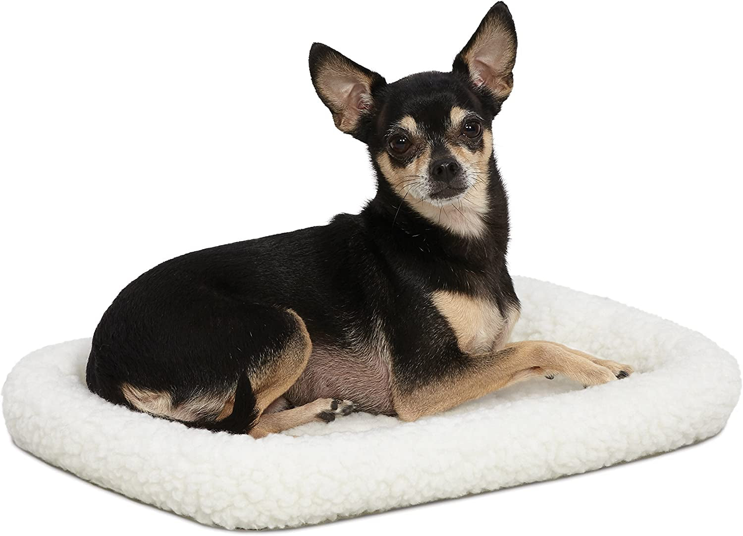 Dog Bed 18L-Inch White Fleece Dog Bed or Cat Bed W/ Comfortable Bolster | Ideal for "Toy" Dog Breeds & Fits an 18-Inch Dog Crate | Easy Maintenance Machine Wash & Dry