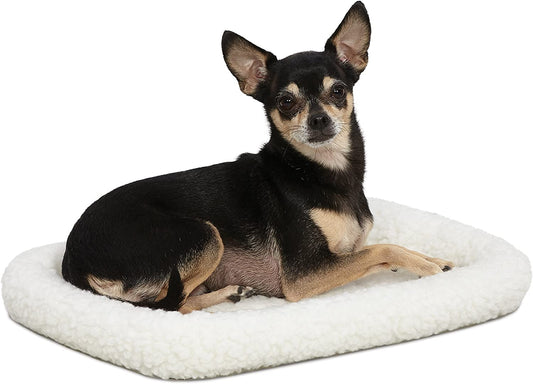 Dog Bed 18L-Inch White Fleece Dog Bed or Cat Bed W/ Comfortable Bolster | Ideal for "Toy" Dog Breeds & Fits an 18-Inch Dog Crate | Easy Maintenance Machine Wash & Dry