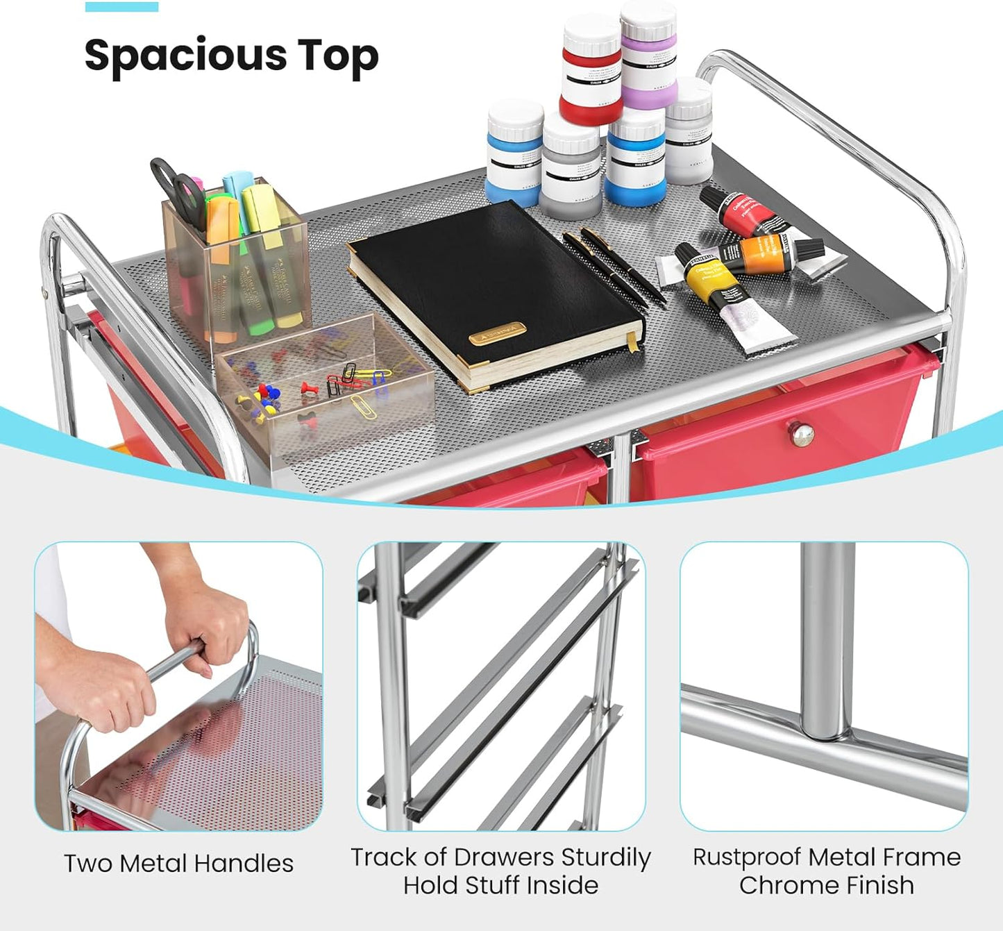 10 Drawers Rolling Cart, Classroom Organizers, Storage Cart with Wheels, for Teacher Office Home School Supplies Tool Craft Art Paper