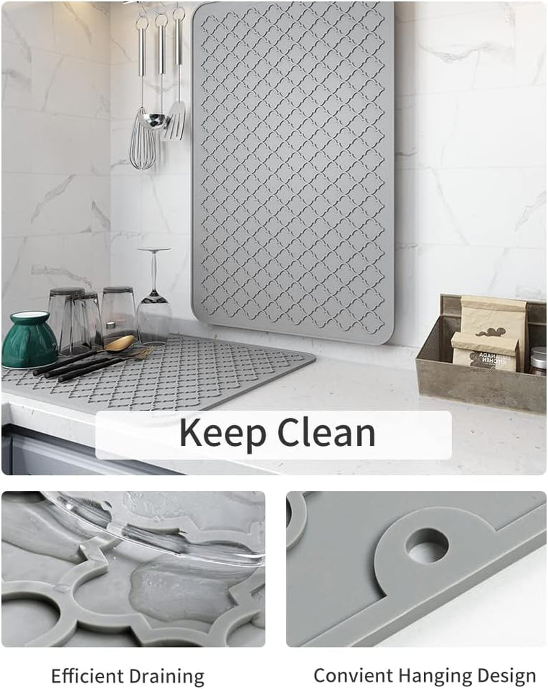 -Dish Drying Mats for Kitchen Counter-Silicone Dish Drying Mat-Kitchen Dish Drying Pad Heat Resistant Mat-Kitchen Gadgets Kitchen Accessories Kitchen Small Appliances (16" X 24", GREY)