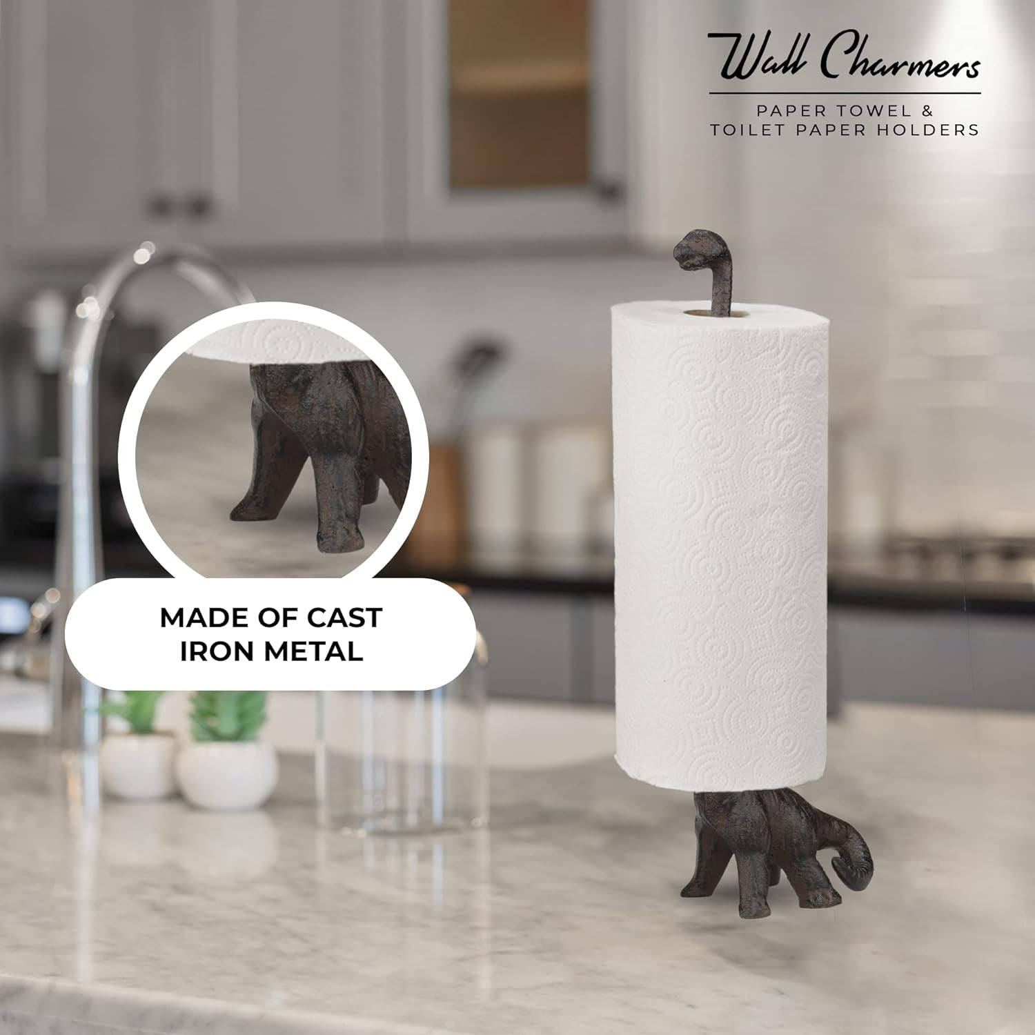 Rustic Paper Towel Holder, Metal Toilet or Kitchen Paper Holder for Floor or Countertop, Rustic Dino