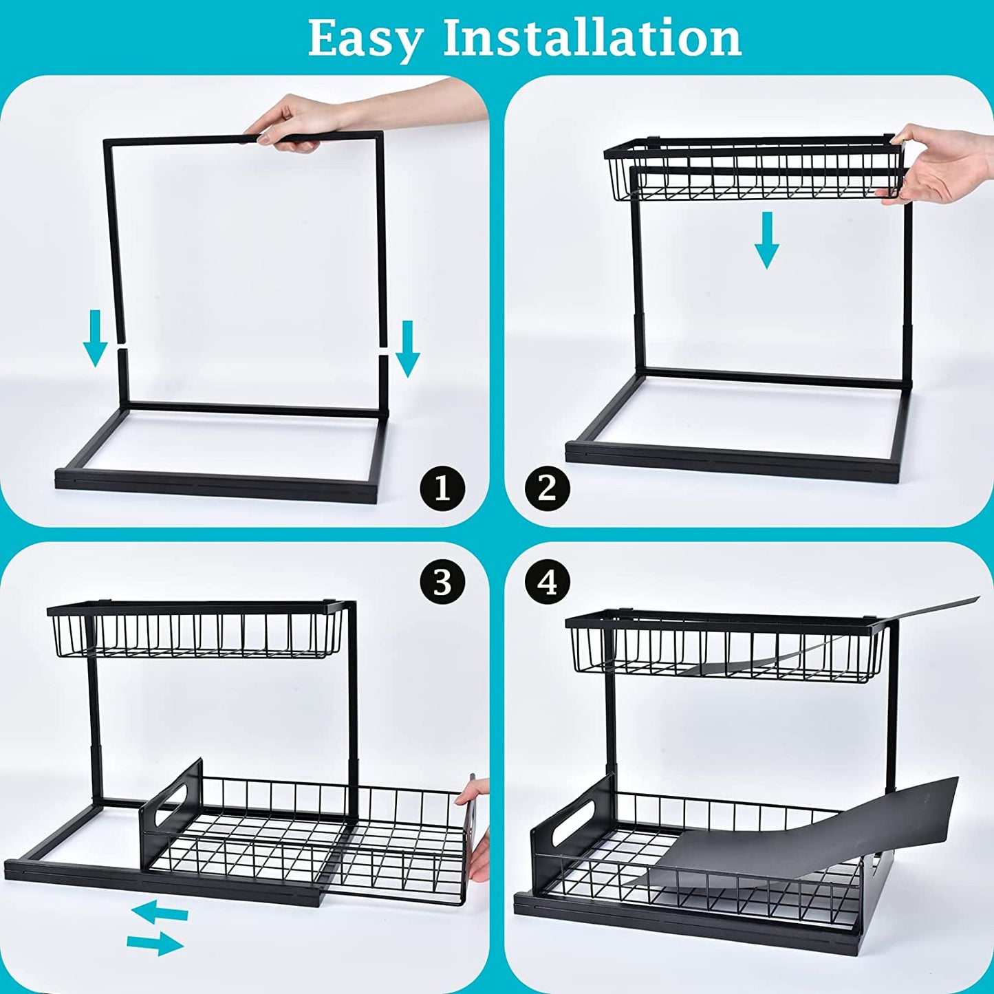 under Sink Organizer, Pull Out Cabinet Organizer 2 Tier Slide Out Sink Shelf Cabinet Storage Shelves, under Sink Storage for Kitchen Bathroom Cabinet