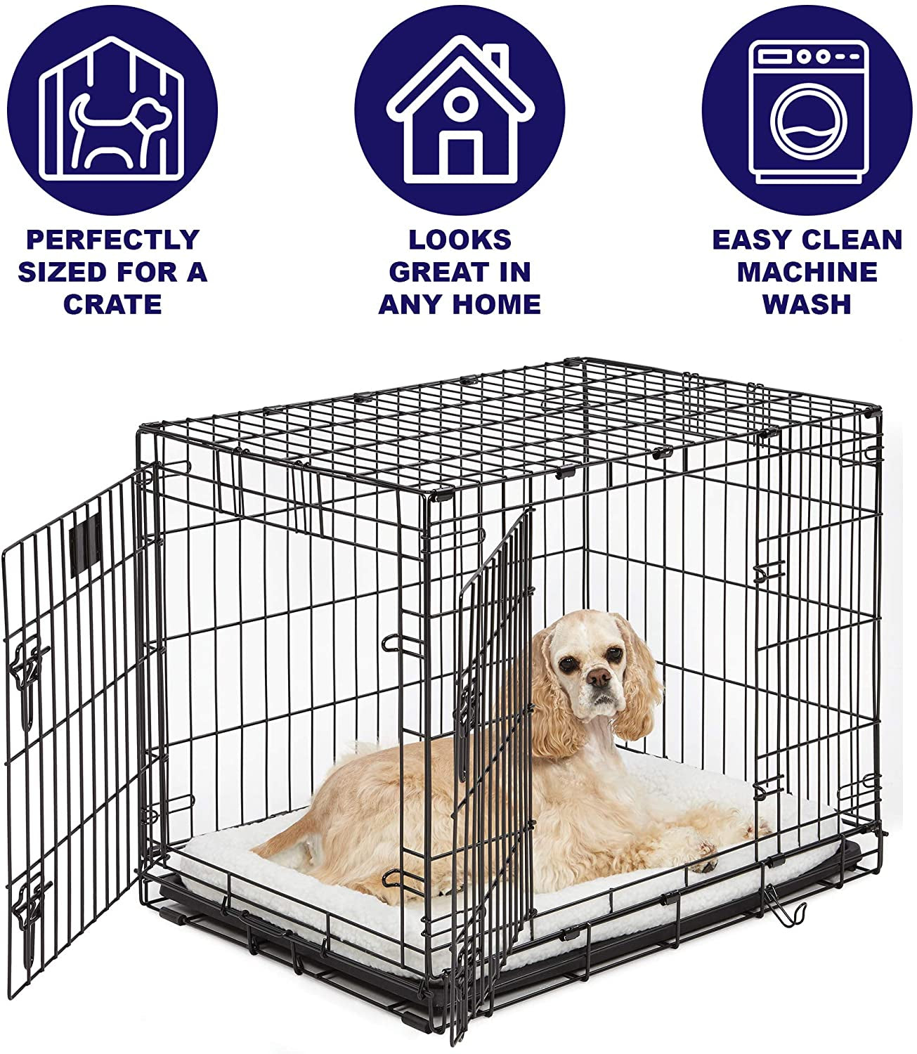 Dog Bed 18L-Inch White Fleece Dog Bed or Cat Bed W/ Comfortable Bolster | Ideal for "Toy" Dog Breeds & Fits an 18-Inch Dog Crate | Easy Maintenance Machine Wash & Dry