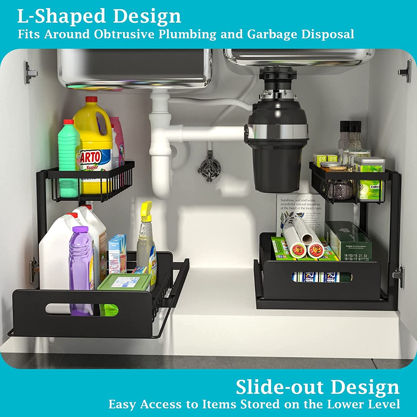 under Sink Organizer, Pull Out Cabinet Organizer 2 Tier Slide Out Sink Shelf Cabinet Storage Shelves, under Sink Storage for Kitchen Bathroom Cabinet