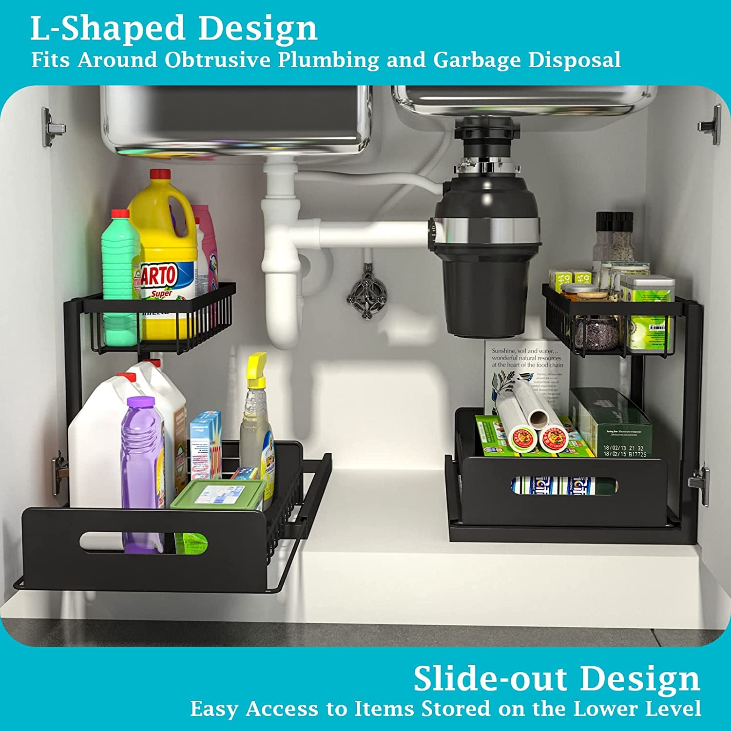 under Sink Organizer, Pull Out Cabinet Organizer 2 Tier Slide Out Sink Shelf Cabinet Storage Shelves, under Sink Storage for Kitchen Bathroom Cabinet