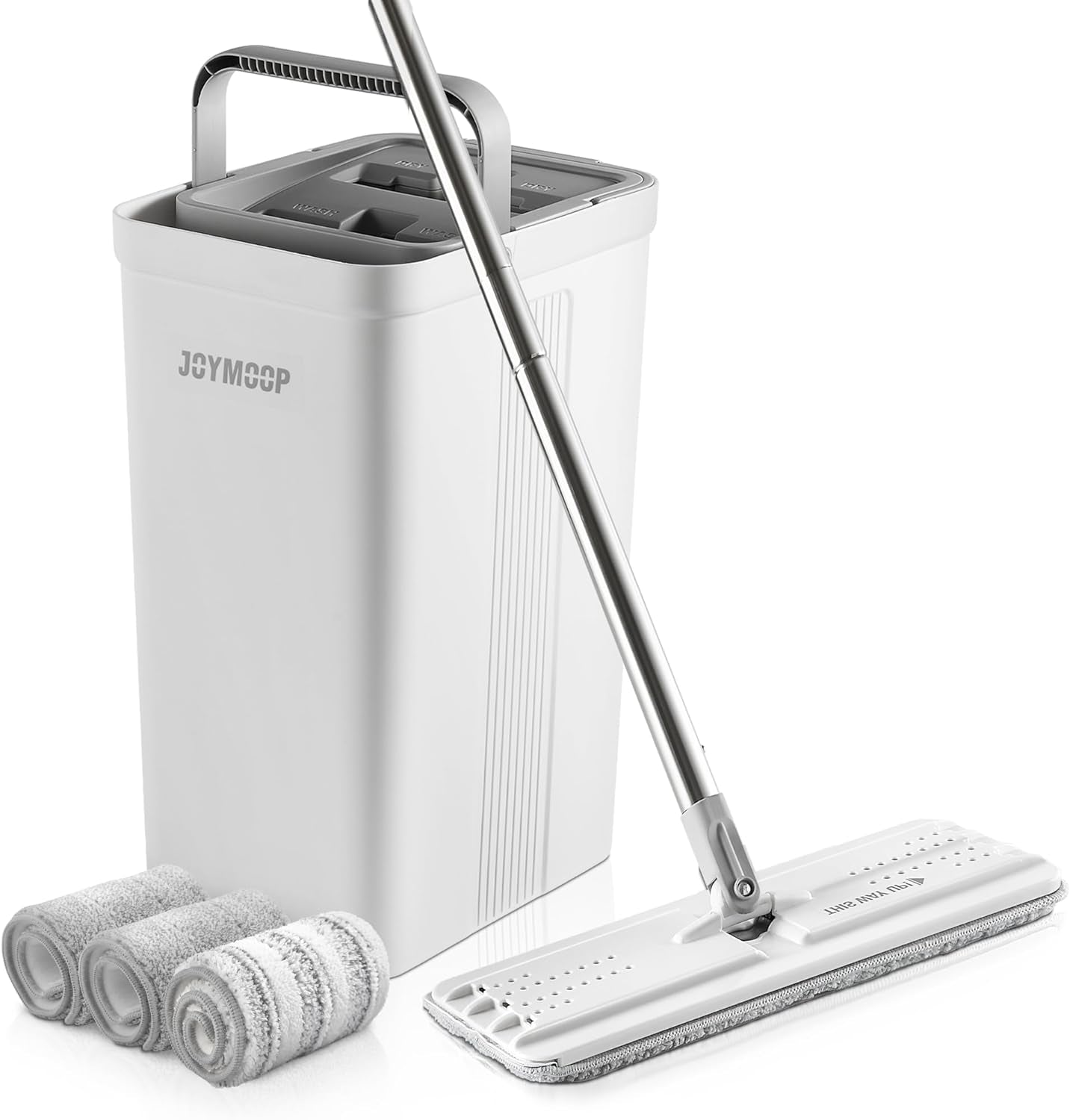 Mop and Bucket with Wringer Set for Home, Flat Mop and Bucket System, Mops for Floor Cleaning and Wall Cleaner, with 3 Reusable Microfiber Mop Pads