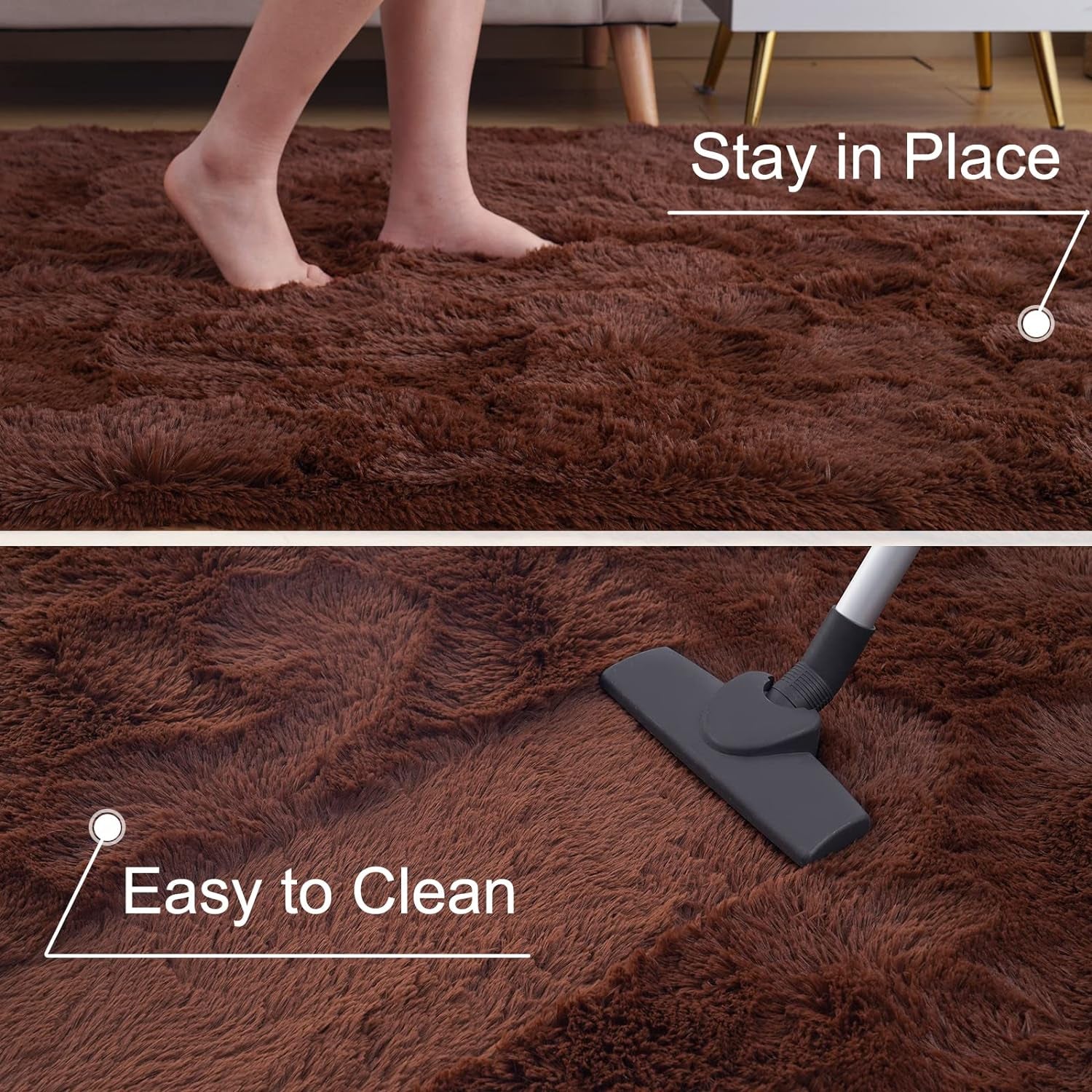 Ultra Soft Fluffy Rugs for Bedroom 6X9 Feet, Shag Area Rugs for Living Room, Large Comfy Furry Rug for Boys Kids Baby Room Decor, Non Slip Nursery Rug Modern Indoor Fuzzy Floor Carpet, Brown