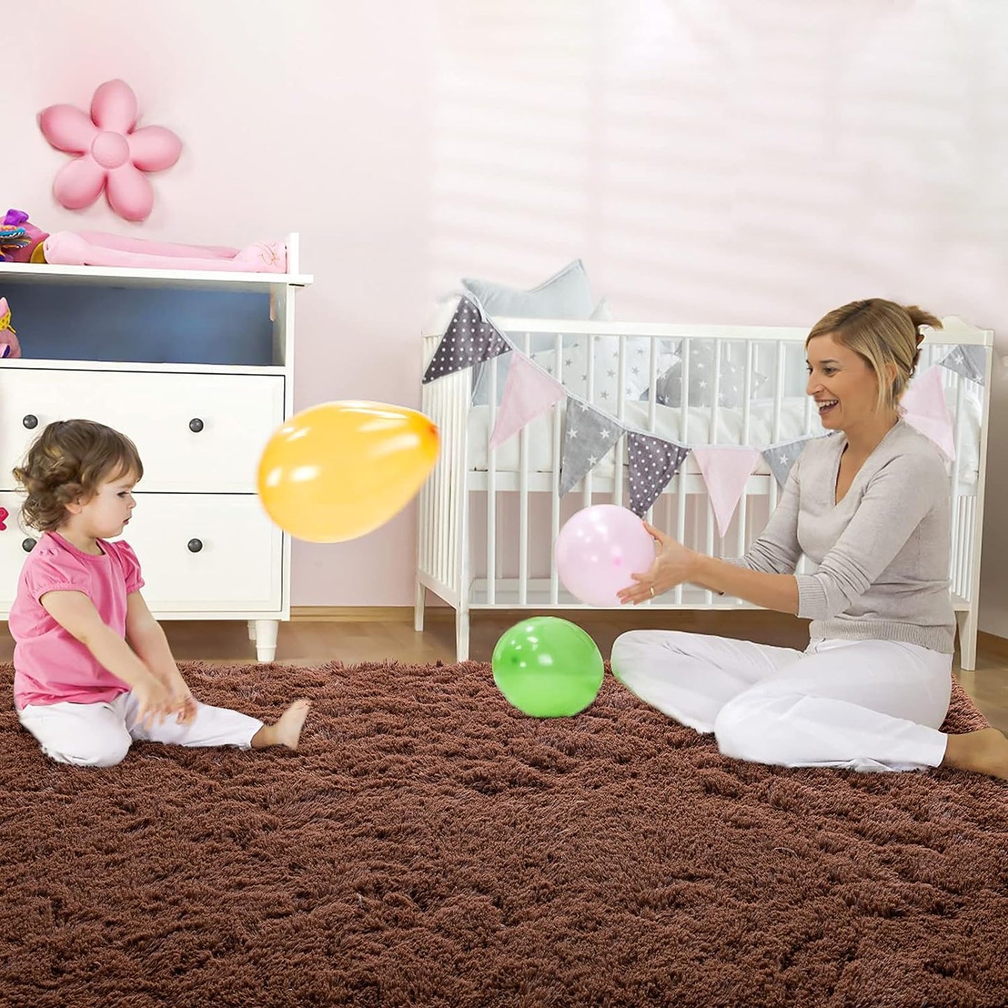 Ultra Soft Fluffy Rugs for Bedroom 6X9 Feet, Shag Area Rugs for Living Room, Large Comfy Furry Rug for Boys Kids Baby Room Decor, Non Slip Nursery Rug Modern Indoor Fuzzy Floor Carpet, Brown