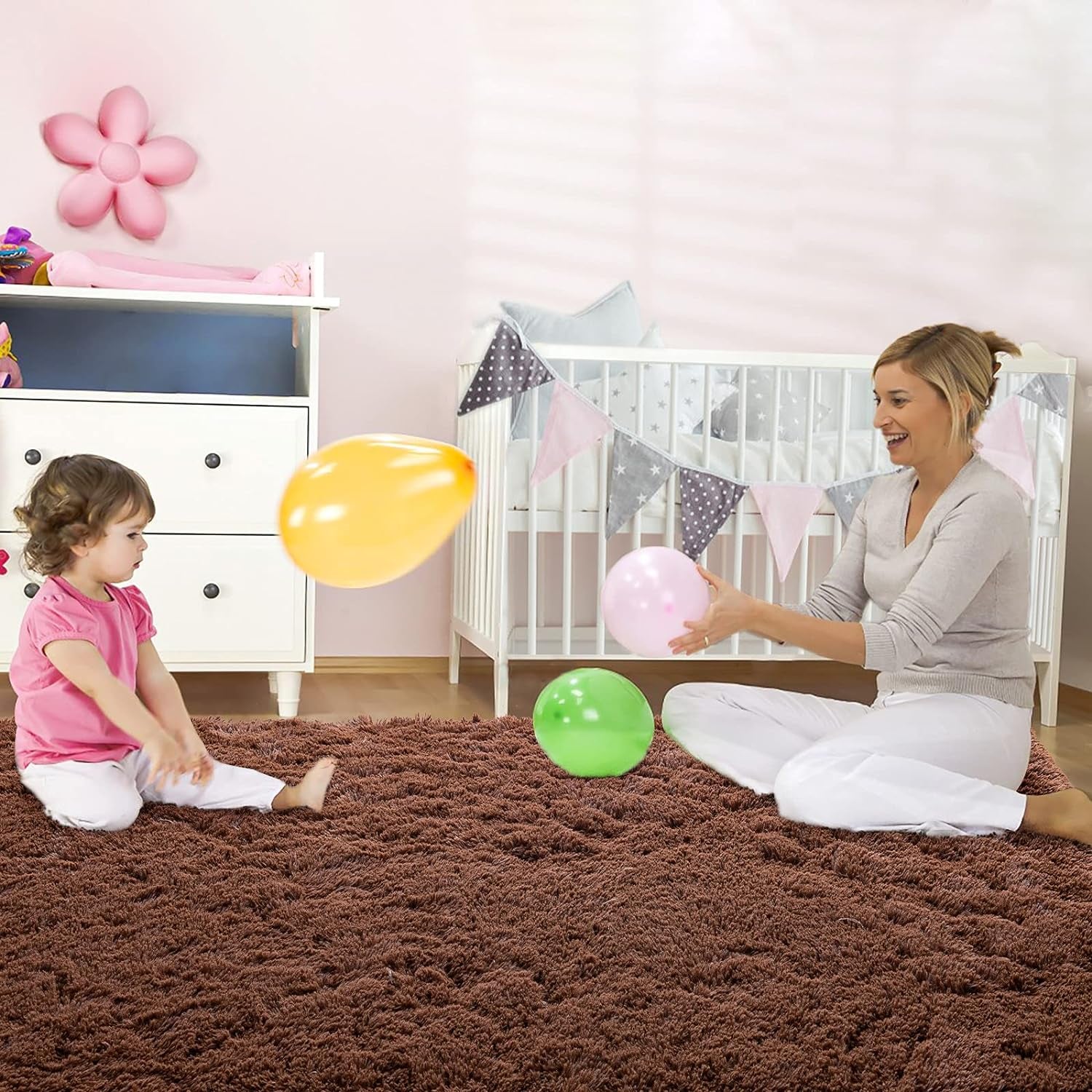 Ultra Soft Fluffy Rugs for Bedroom 6X9 Feet, Shag Area Rugs for Living Room, Large Comfy Furry Rug for Boys Kids Baby Room Decor, Non Slip Nursery Rug Modern Indoor Fuzzy Floor Carpet, Brown