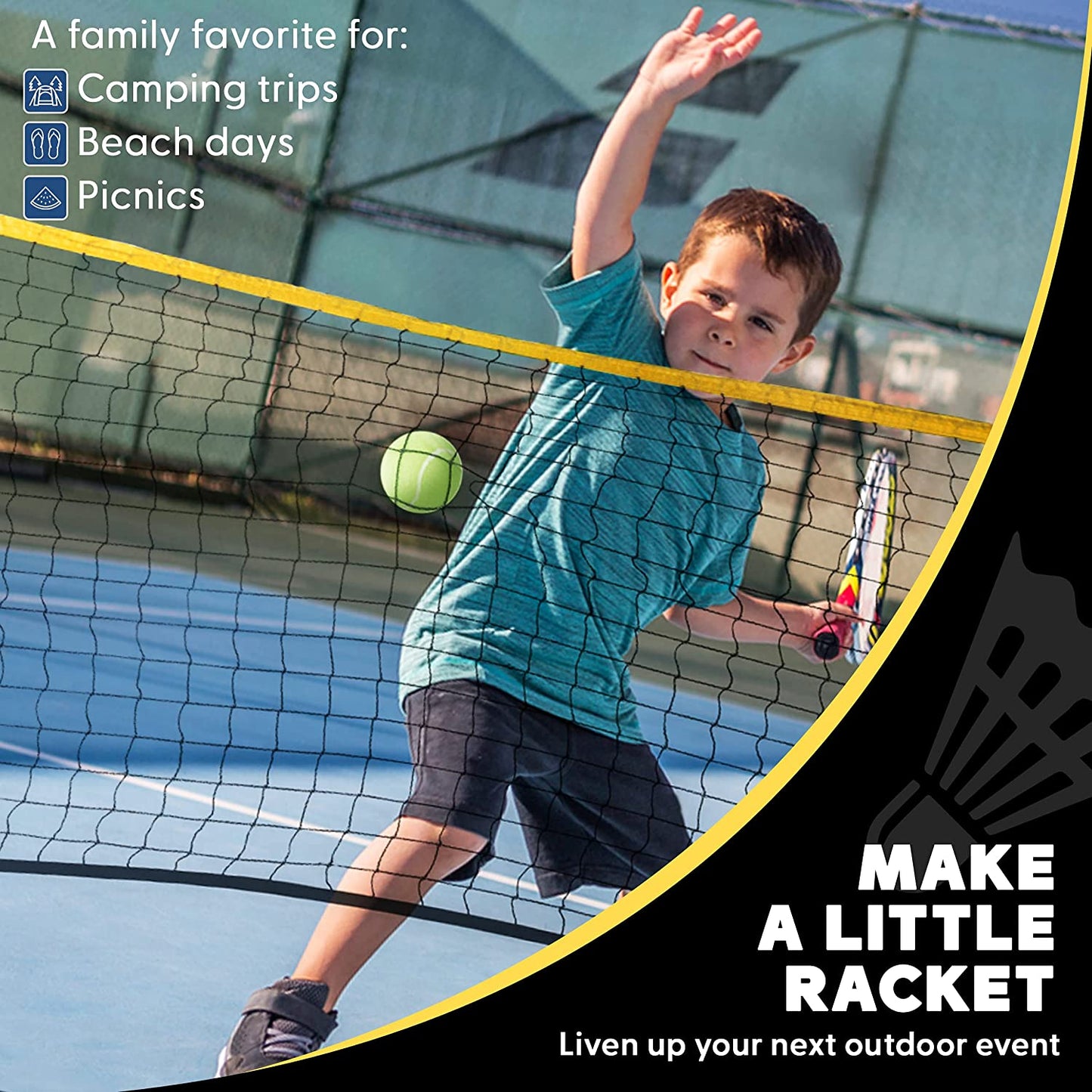 Badminton Pickleball Net - Adjustable Portable Net for Junior Tennis, Kids Volleyball & Soccer, and Backyard Games - Easy Setup Nylon Sports Net with Poles 10 Ft/14Ft/17Ft/22Ft Wide