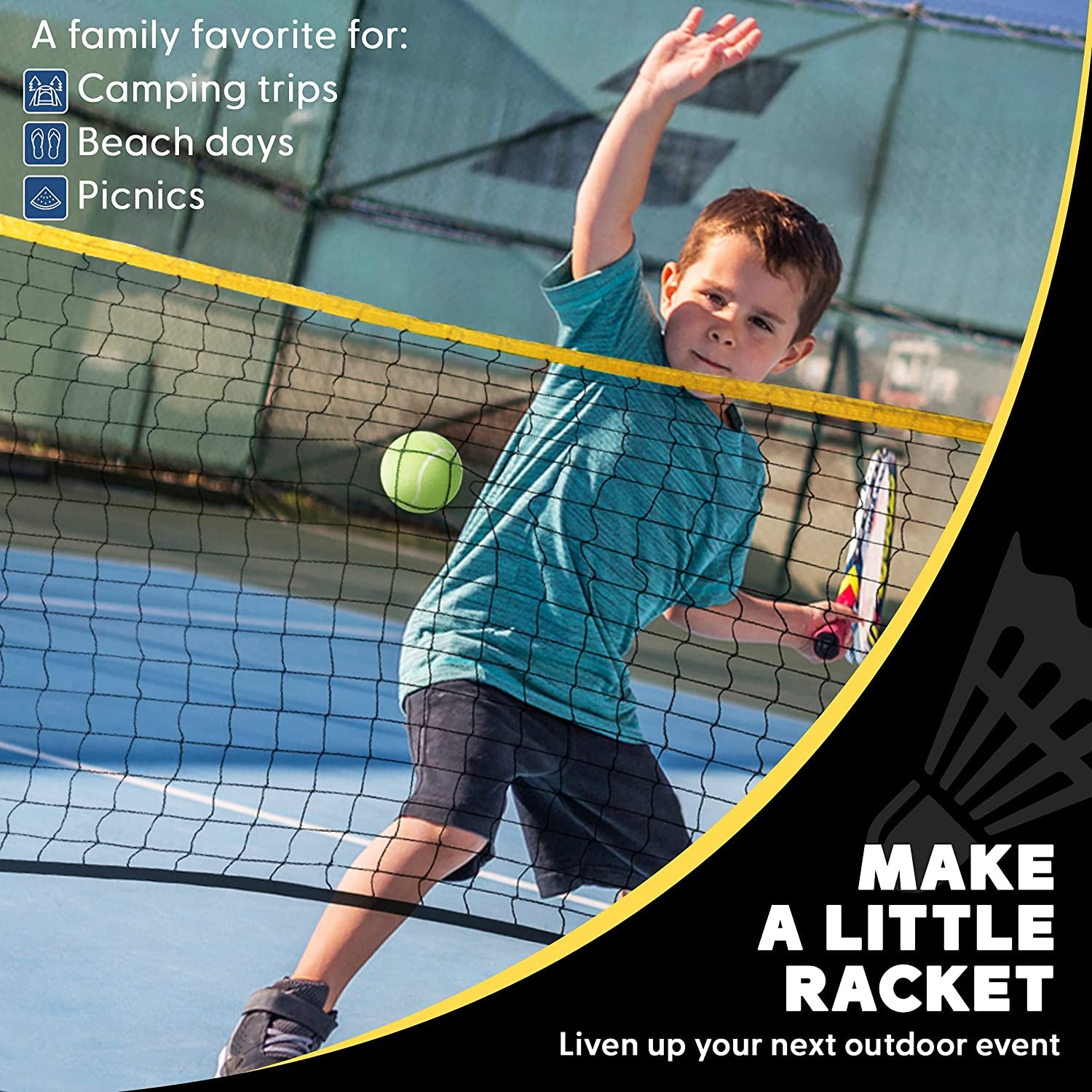 Badminton Pickleball Net - Adjustable Portable Net for Junior Tennis, Kids Volleyball & Soccer, and Backyard Games - Easy Setup Nylon Sports Net with Poles 10 Ft/14Ft/17Ft/22Ft Wide