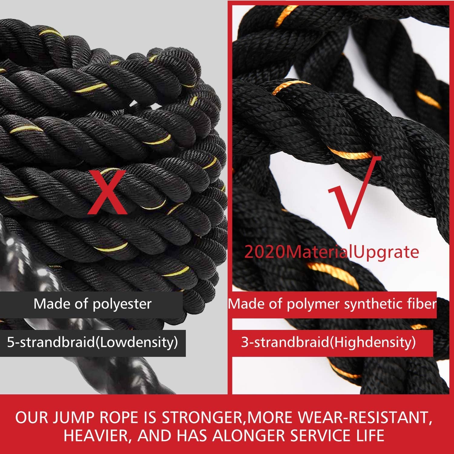 Heavy Jump Ropes for Fitness 2Lb/3Lb/5Lb,Weighted Adult Skipping Rope Exercise Battle Ropes for Men & Women,Total Body Workouts, Power Training in Gym to Improve Strength and Building Muscle