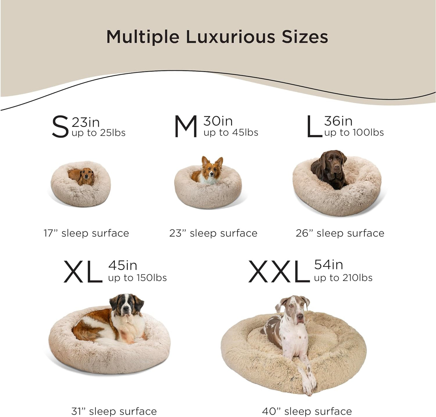 the Original Calming Donut Cat and Dog Bed in Shag Fur Taupe, Small 23"