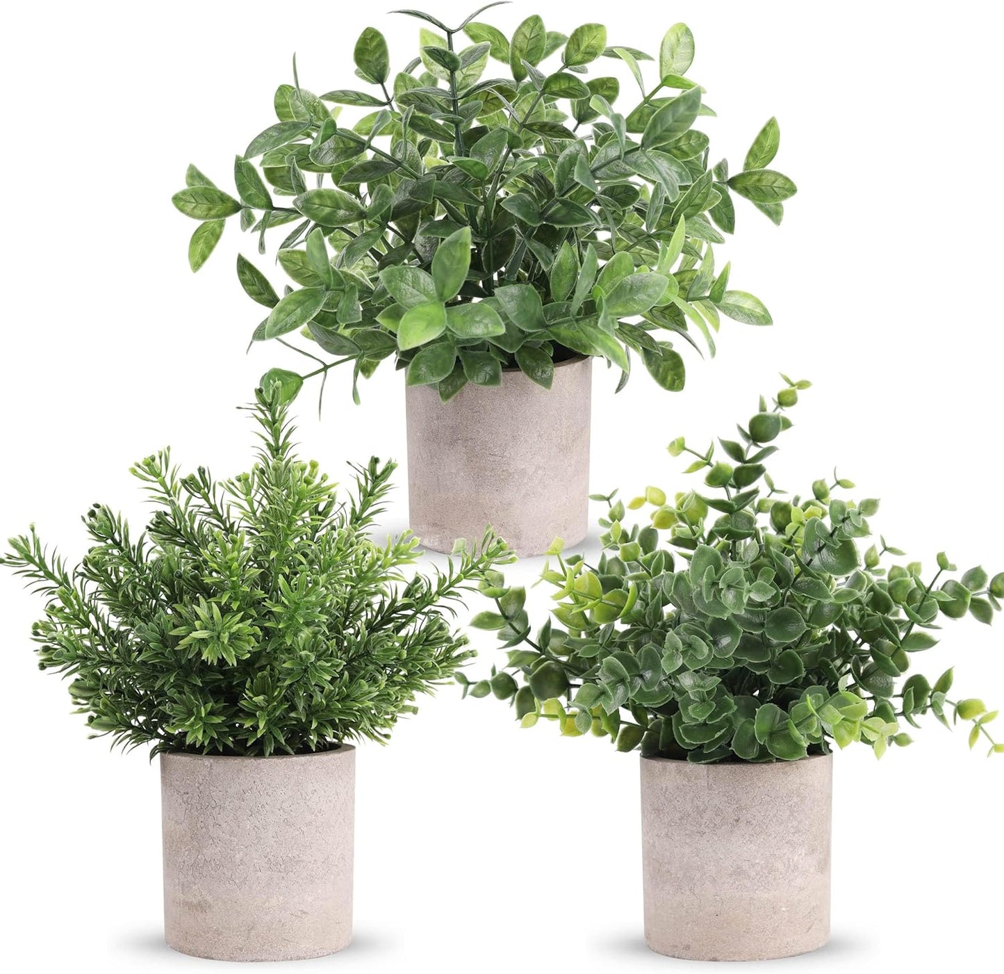 3 Pack Mini Potted Fake Plants Artificial Plastic Eucalyptus Plants for Home Office Desk Farmhouse Room Decor