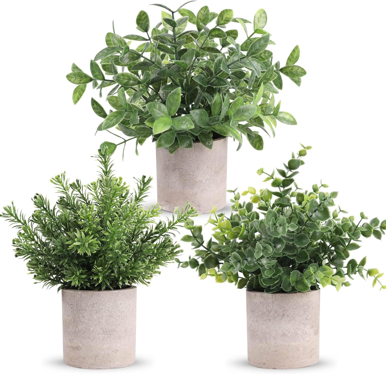 3 Pack Mini Potted Fake Plants Artificial Plastic Eucalyptus Plants for Home Office Desk Farmhouse Room Decor