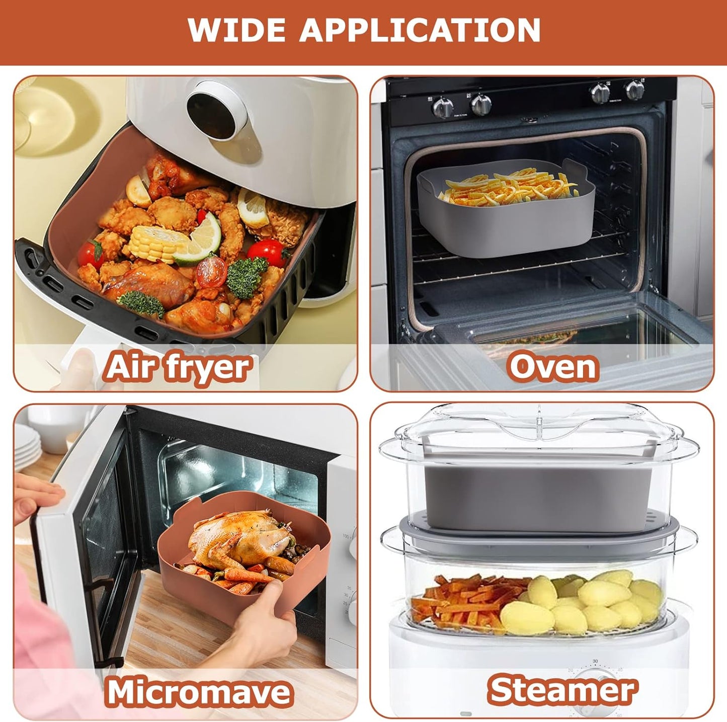 Silicone Air Fryer Basket Liners Square - 2Pcs Reusable Air Fryer Silicone Pots for Food Safe Air Fryers Oven Accessories(8.5 Inch)