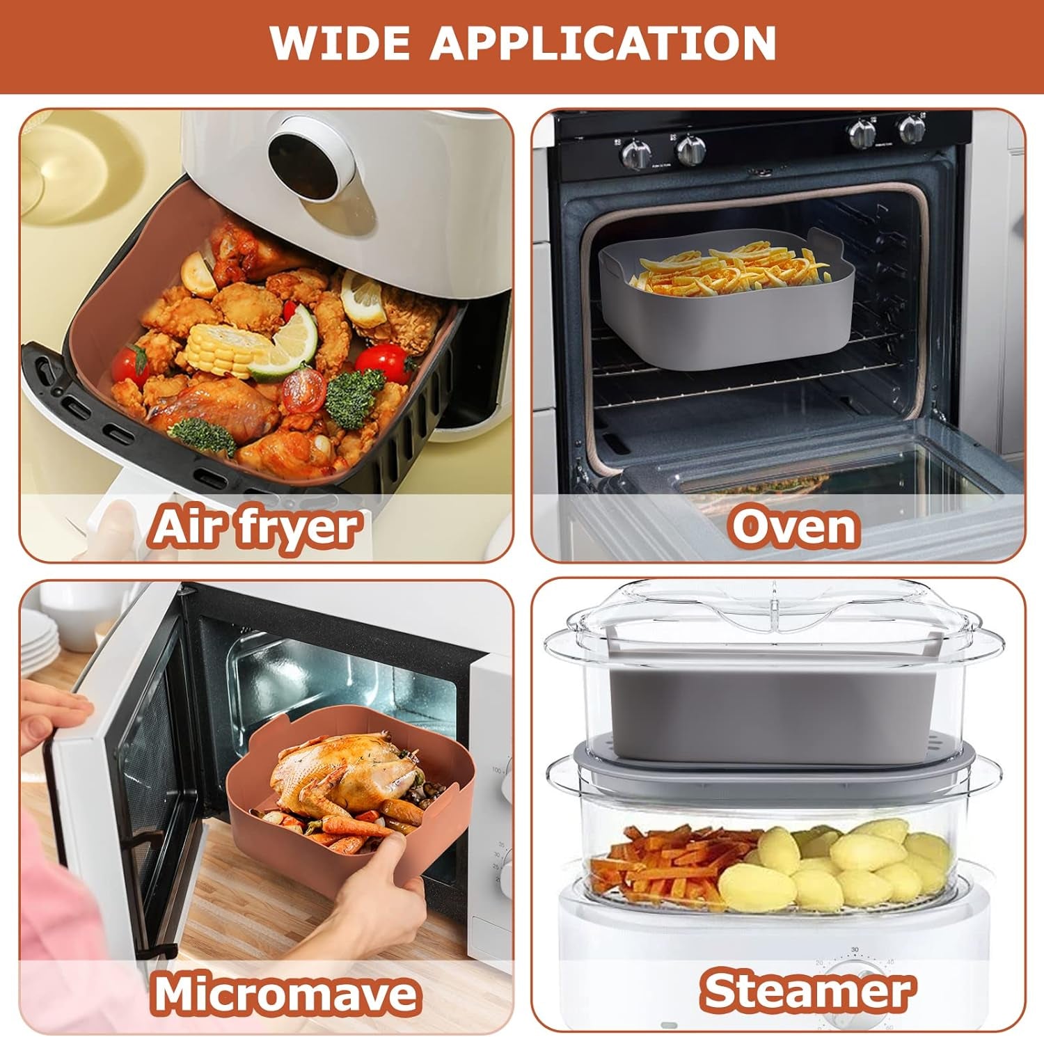 Silicone Air Fryer Basket Liners Square - 2Pcs Reusable Air Fryer Silicone Pots for Food Safe Air Fryers Oven Accessories(8.5 Inch)