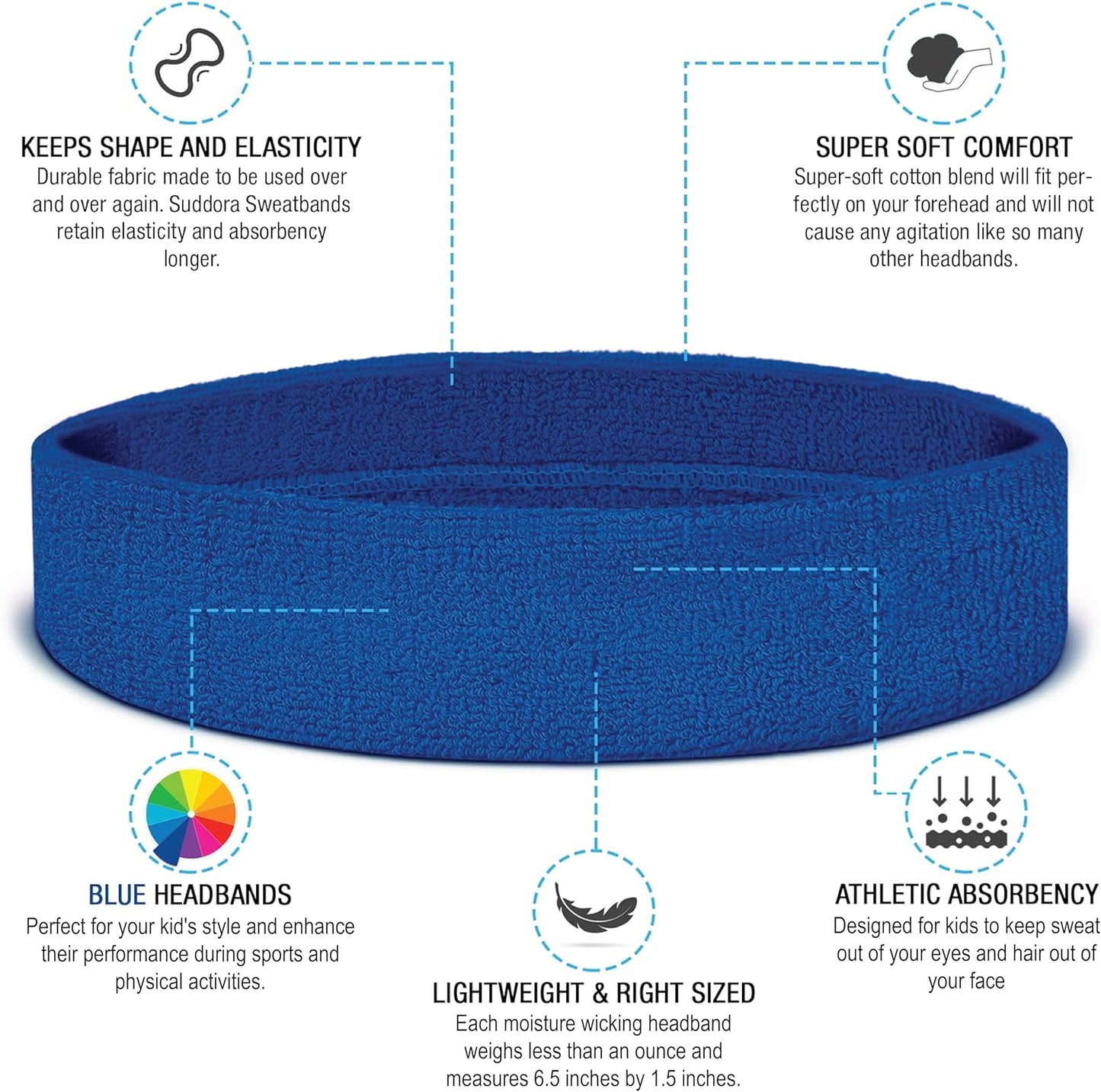 Sweatbands for Kids, Moisture Wicking 2 Wristbands and 1 Headband Set, Soft and Skin-Friendly Fabric, Moisture-Wicking Athletic Sweat Bands for Basketball, Baseball, Soccer