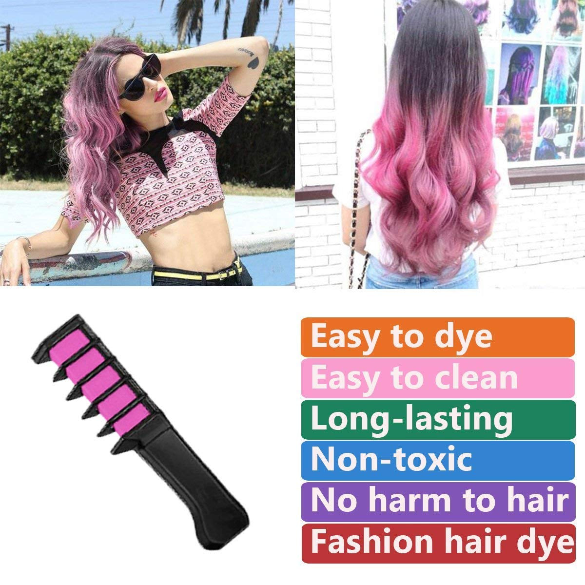 New Hair Chalk Comb Temporary Hair Color Dye for Girls Kids, Washable Hair Chalk for Girls Age 4 5 6 7 8 9 10-12 Birthday Christmas Cosplay Hair DIY Party