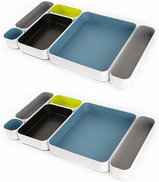 Seattle 12 Piece Metal Organizer Tray Set for Storing Makeup, Stationery, Utensils, and More in Office Desk, Kitchen and Bathroom Drawers (2 Inch, Assorted Colors, Stripes)