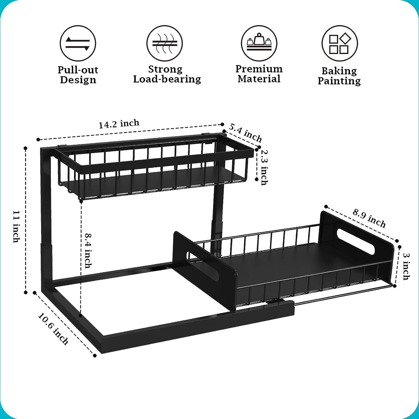 under Sink Organizer, Pull Out Cabinet Organizer 2 Tier Slide Out Sink Shelf Cabinet Storage Shelves, under Sink Storage for Kitchen Bathroom Cabinet