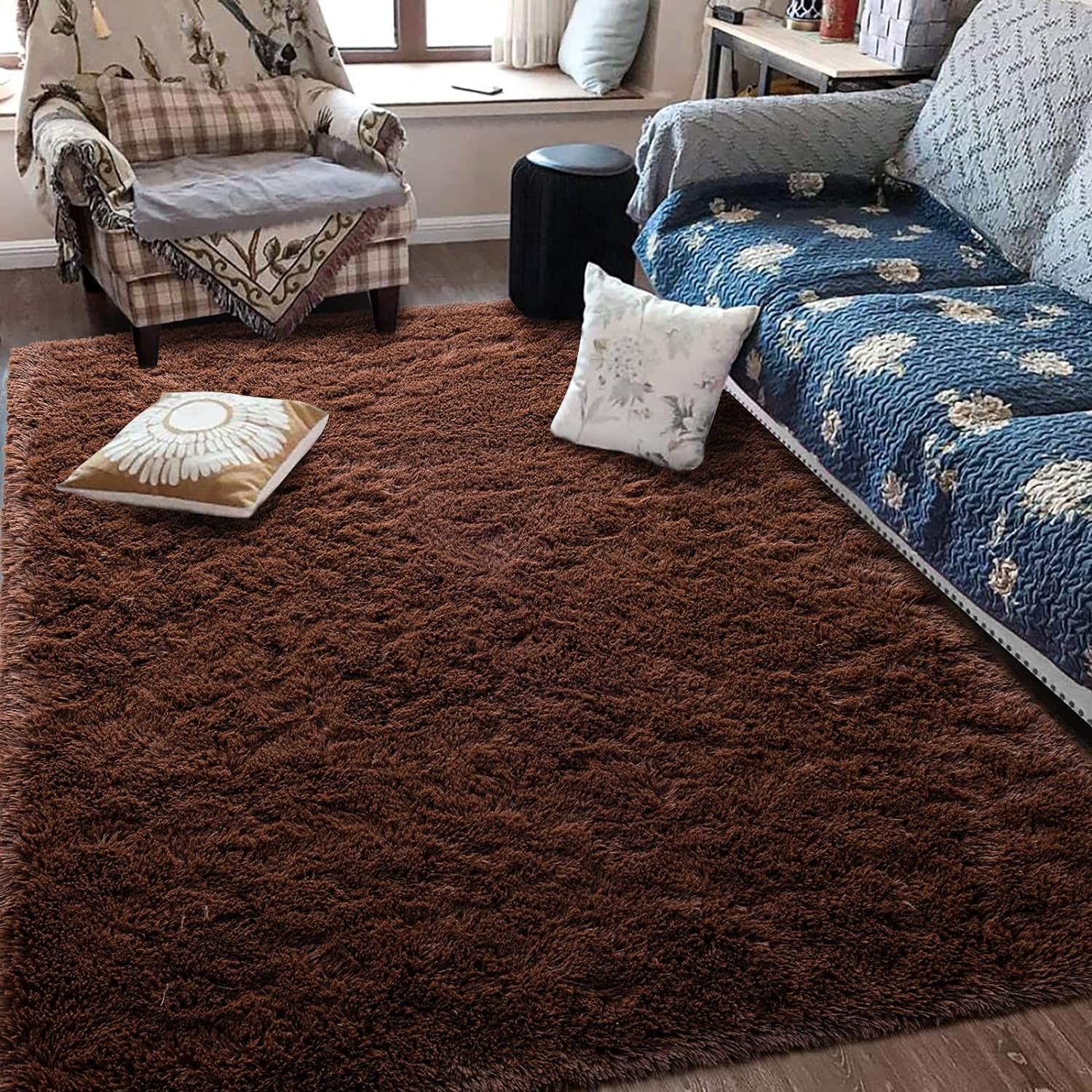 Ultra Soft Fluffy Rugs for Bedroom 6X9 Feet, Shag Area Rugs for Living Room, Large Comfy Furry Rug for Boys Kids Baby Room Decor, Non Slip Nursery Rug Modern Indoor Fuzzy Floor Carpet, Brown