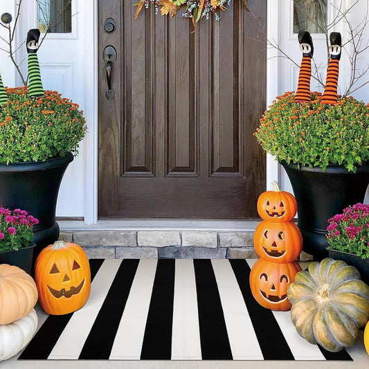 Black White Striped Rug -27.5" X 43" Front Door Mats Outdoor,Washable Rug for Front Porch Decor,Spring Summer Welcome Mats Outdoor Indoor, Doormat for Farmhouse/Entryway/Home Entrance