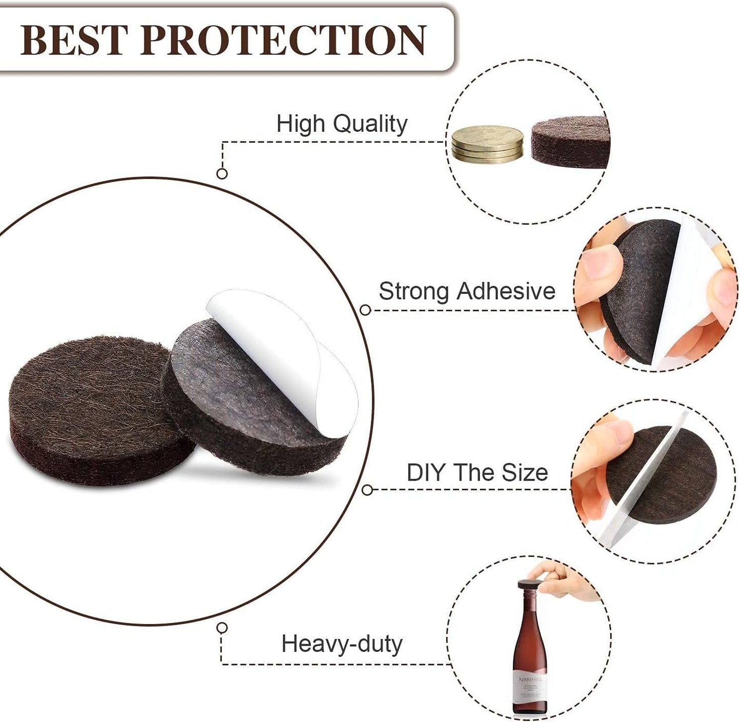 Felt Furniture Pads -182 Pcs Furniture Pads Self Adhesive,Cuttable Felt Chair Pads,Anti Scratch Floor Protectors for Furniture Feet Chair Legs, Felt Pads for Hardwoods Floors,Black & Brown