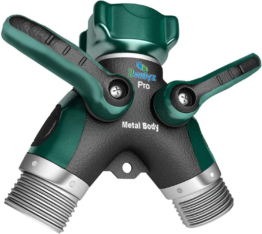 - Hose Splitter, 2 Way Heavy Duty, Garden Hose Splitter, Faucet Splitter, Outdoor Faucet Splitter, Y Adapter for Water Hose, Water Spigot Splitter, All Metal, with Shut off Valve - 4" X 4" X 1.5"