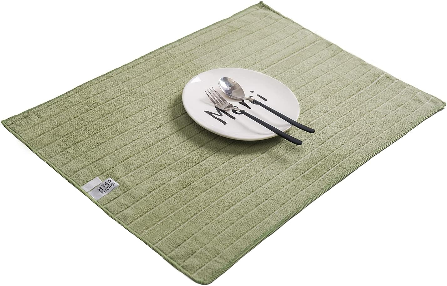 Microfiber Kitchen Towels, Stripe Designed, Super Soft and Absorbent Dish Towels, Pack of 8, 18 X 26 Inch, Green and White
